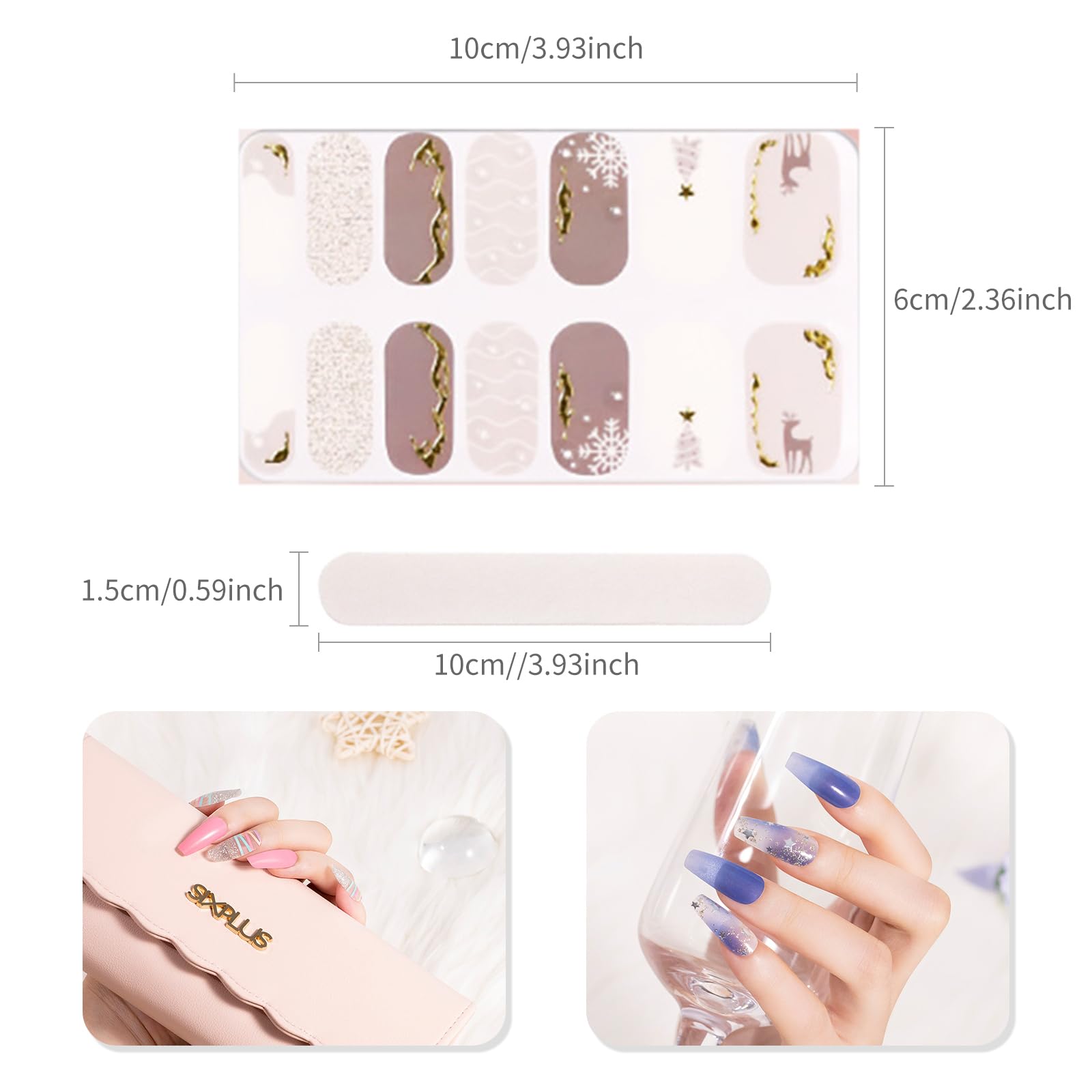 56 Pcs DIY Nail Art Stickers - Full Wrap Gradient Glitter Nail Polish Strips, Self-Adhesive Nail Decals with Nail File for Women & Girls | Home Manicure, Party Nail Decor, Gift Idea