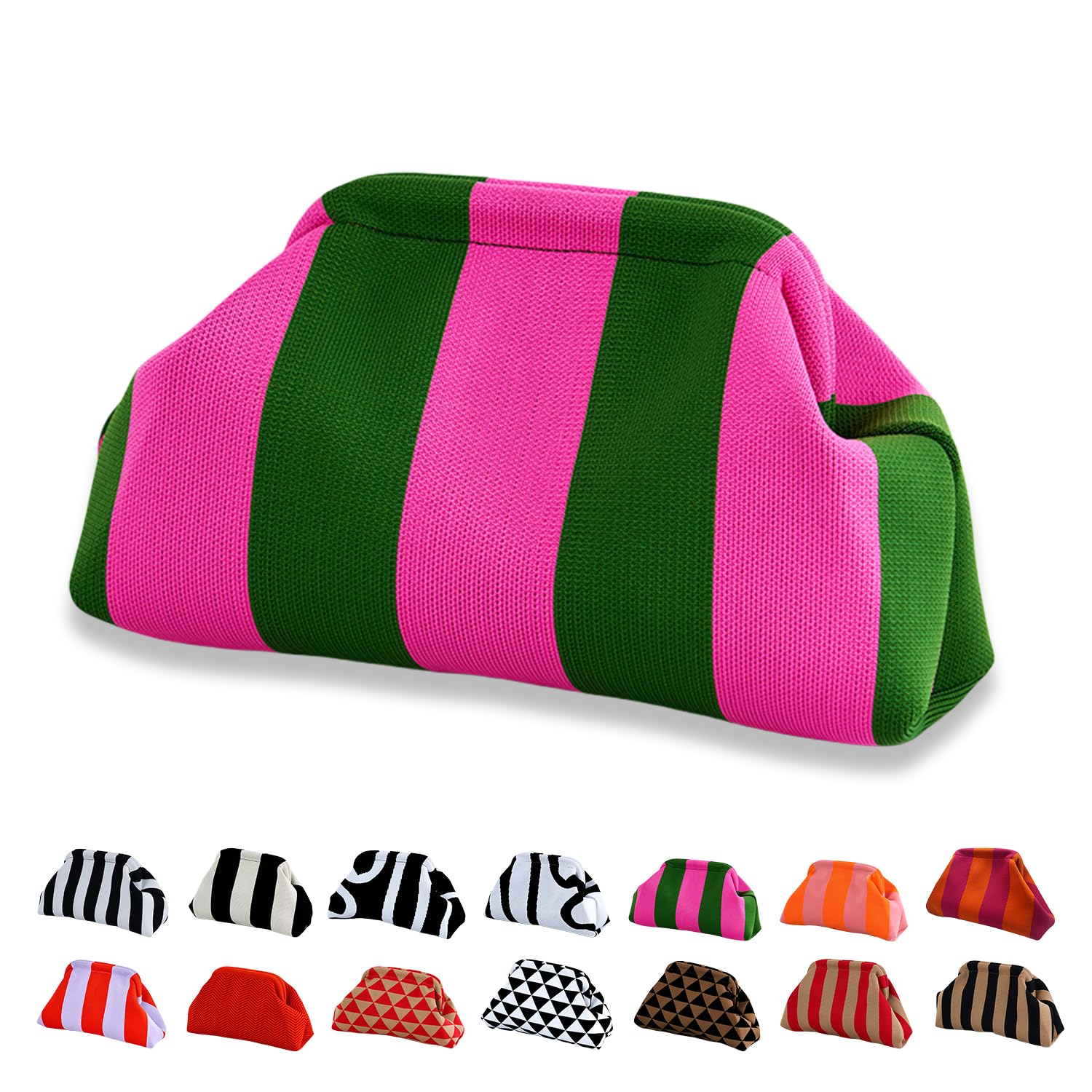 2024 Summer Beach Dumpling Clutch Purse for Women - Woven Crochet Handbag with Ruched Cloud Colorblock Design | Perfect for Vacation, Pool Party & Boho Outfits