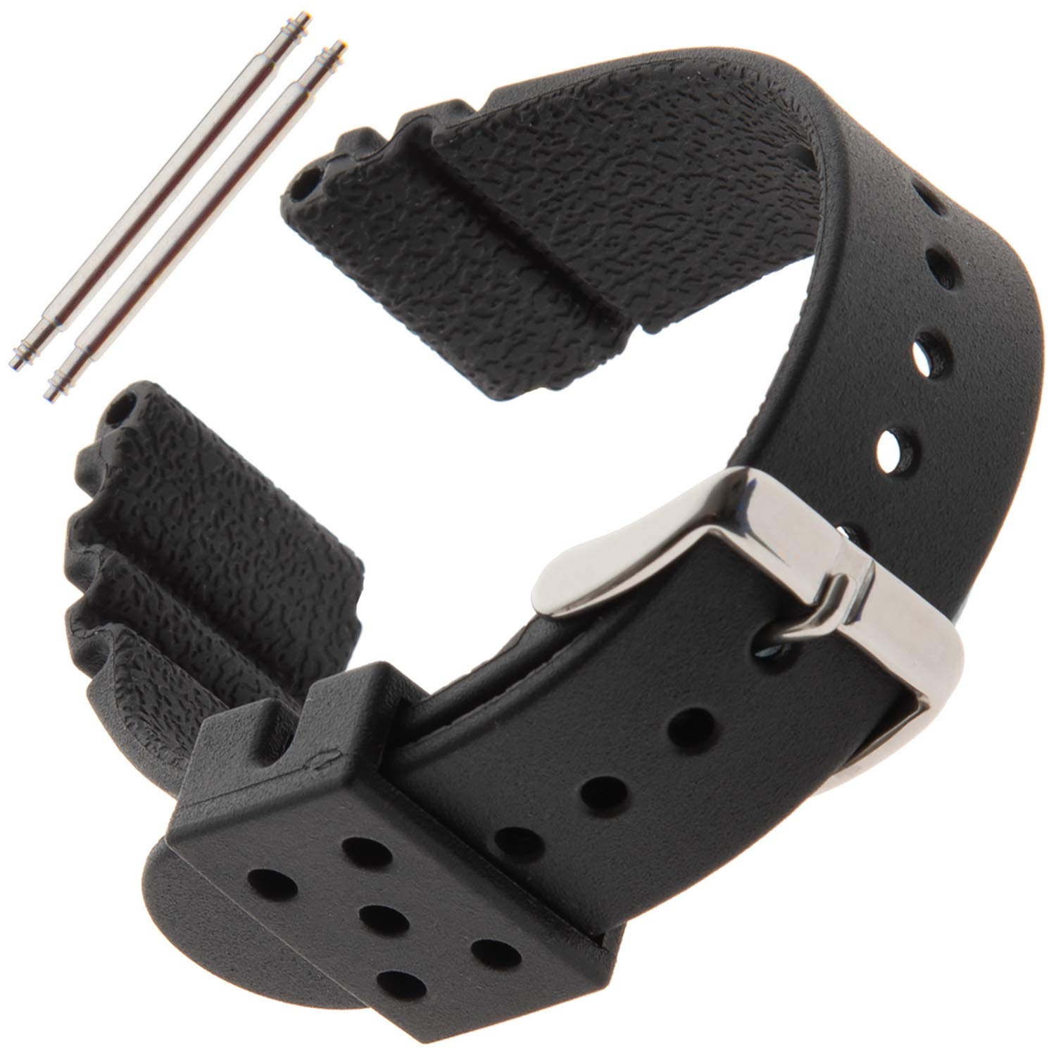 Gilden 22mm Extra-Long Black Polyurethane Sport Watch Band Replacement Strap for Seiko Diver Watches - Durable Waterproof Wristband for Swimming, Diving & Outdoor Activities