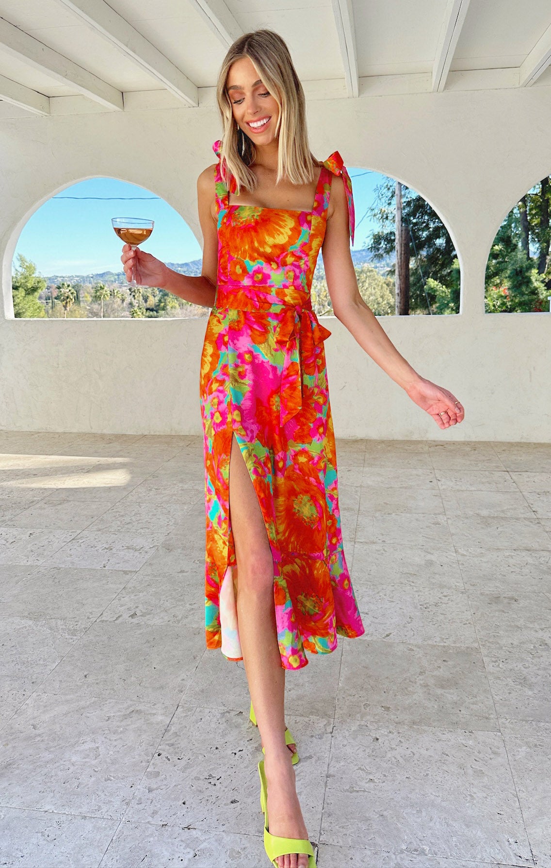 Miss Malibu Floral Garden Midi Dress for Women - Summer Boho Flowy Dress with Pockets, Beach Wedding Guest Dress, Vacation Outfit
