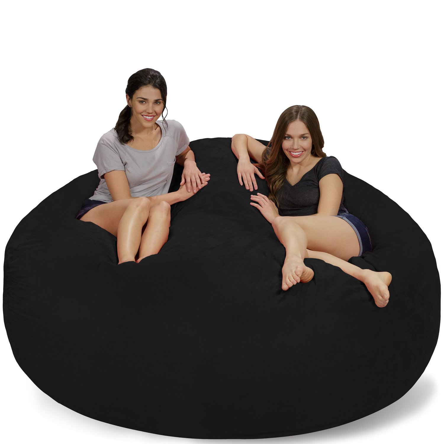 Chill Sack 7' Giant Memory Foam Bean Bag Chair - Soft Microfiber Cover in Black Micro Suede - Perfect for Living Rooms, Game Rooms & Dorm Lounging