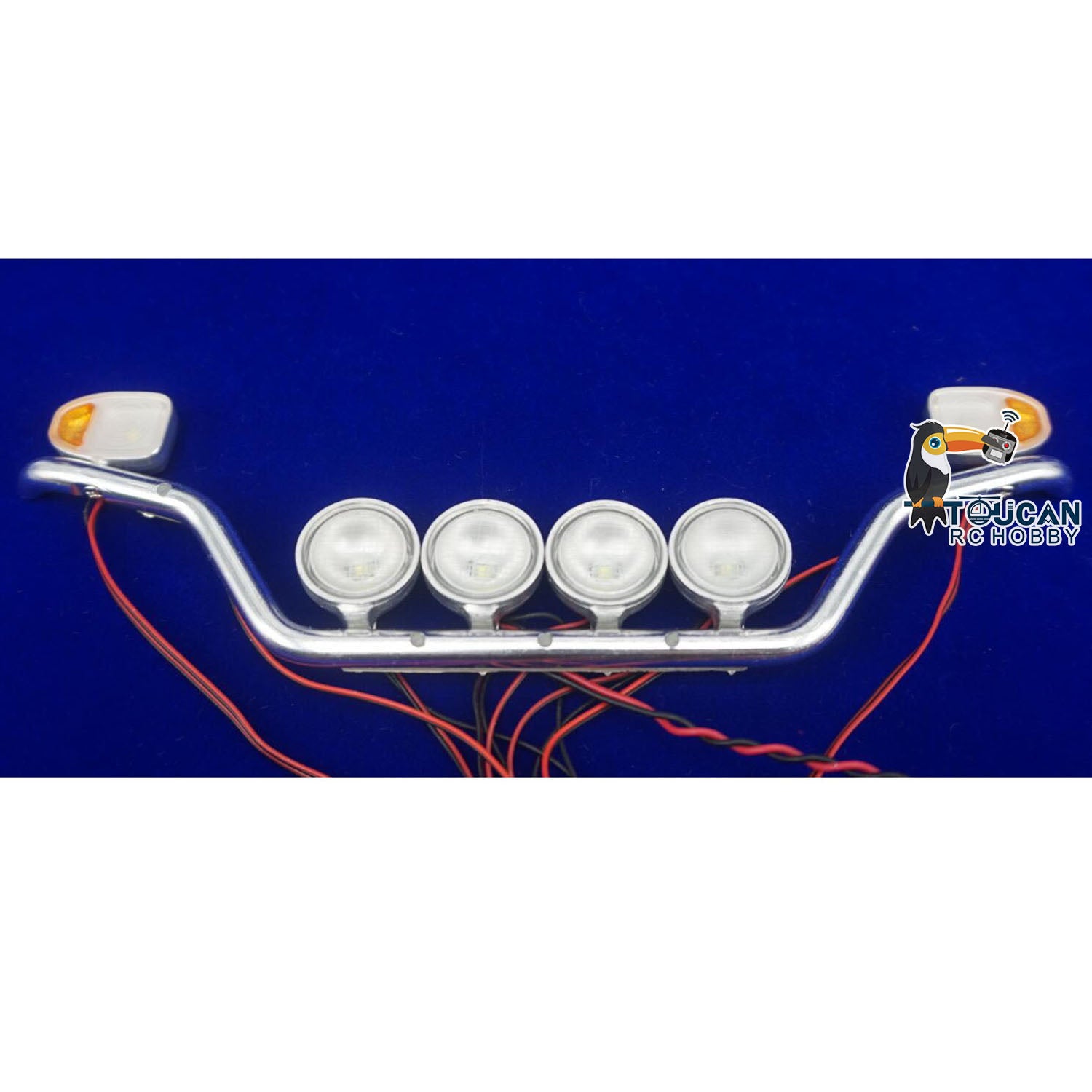 4-Pack Aluminum Bar Light with Round LED Lamps for 1/14 Scale RC Tractor Truck 770S 56371 56323 - Durable Off-Road Lighting for Radio Controlled Model Cars & Construction Vehicles
