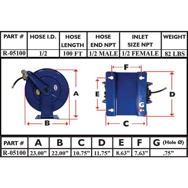 RAPIDAIR 1/2 Inch Heavy Duty Air Hose Reel with Dual Arm - Retractable Air Compressor Hose for Garage, Workshop & Industrial Use