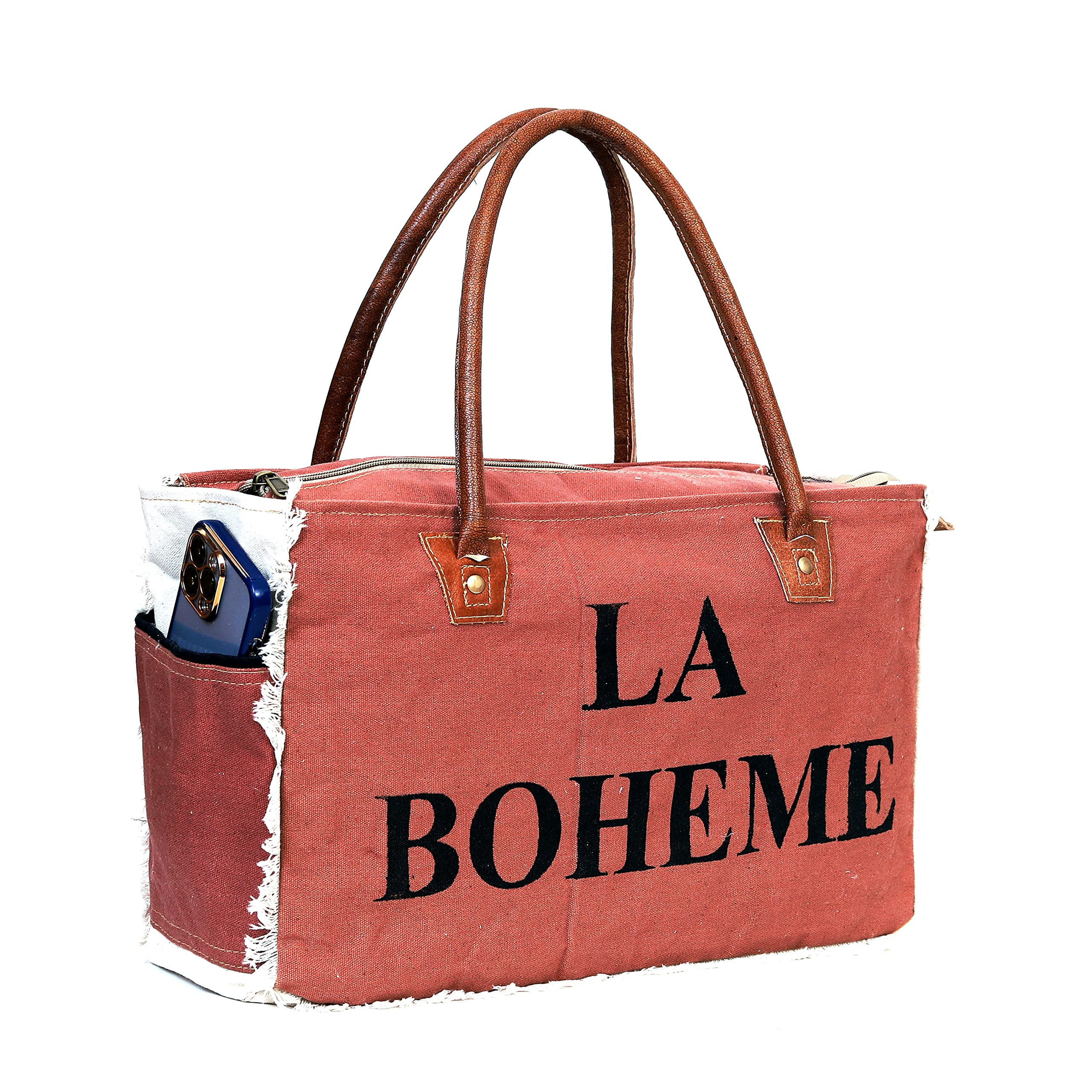 LA BOHEME Upcycled Canvas & Leather Crossbody Bag - Eco-Friendly Vegan Purse for Women, Trendy Shoulder Bag with Adjustable Strap - Perfect for Travel, Shopping & Everyday Use