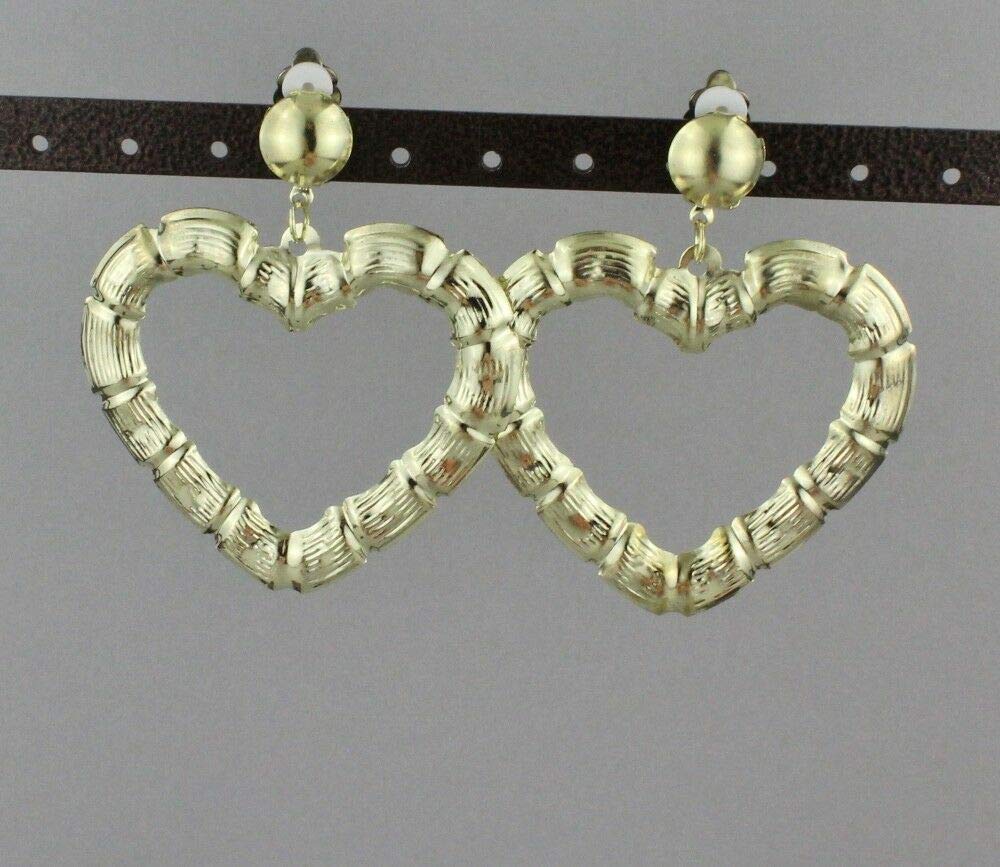 Gold Heart Clip-On Earrings for Women - Hoop & Bamboo Earrings Set - Door Knocker Style - Perfect for Parties, Weddings & Everyday Wear