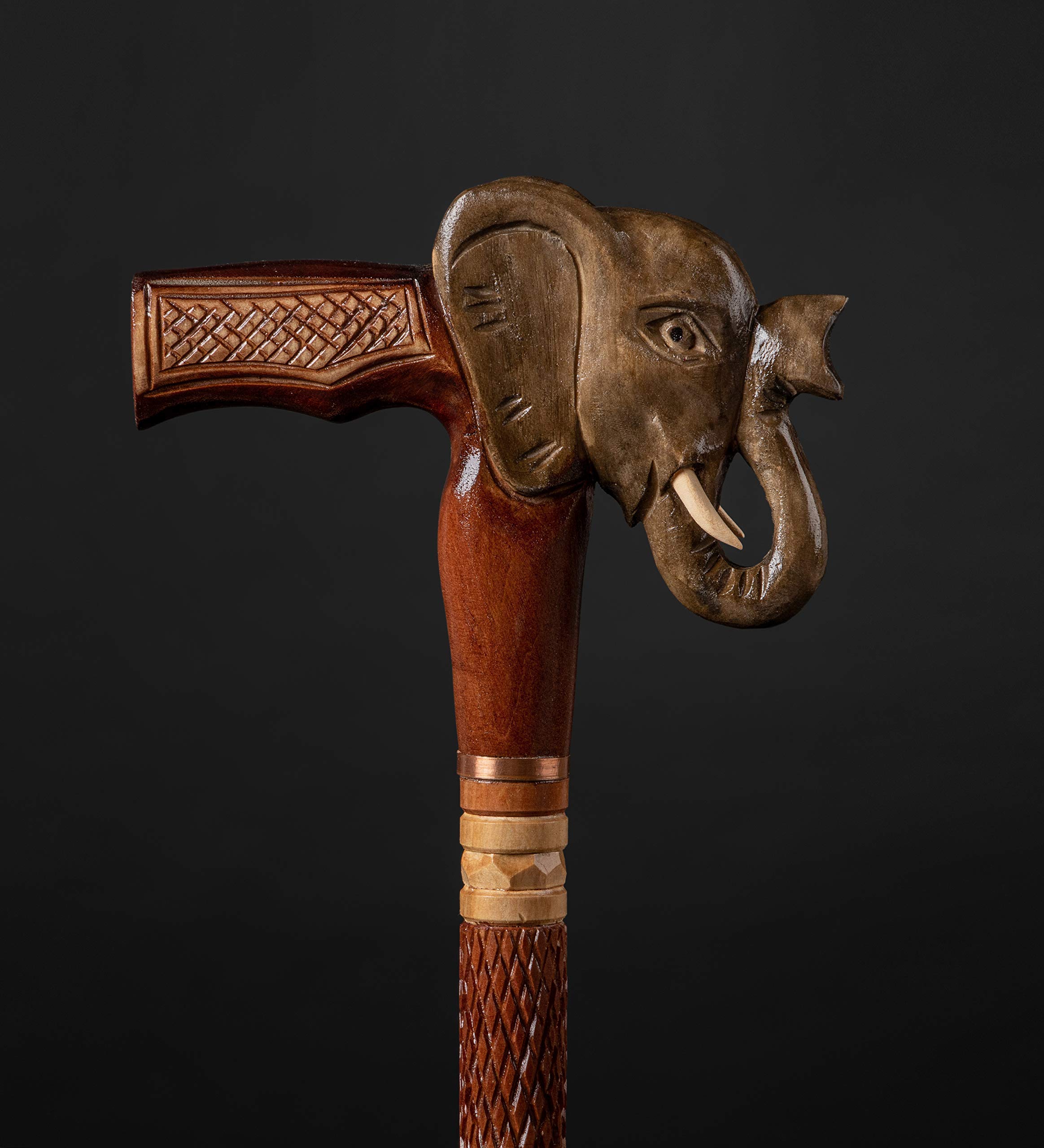 Hand Carved Wooden Elephant Cane with Rubber Tip - Fashionable Walking Stick for Men & Women - Handmade Hiking Staff - Perfect Gift for Seniors & Outdoor Enthusiasts - Ideal for Daily Use, Hiking & Travel