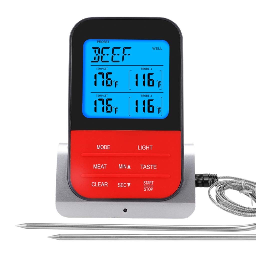 **FFLJT LCD Digital Food Thermometer with Dual Probe Sensors & Timer - Perfect for Cooking, Baking, BBQ, Grilling, and Meat Smoking**