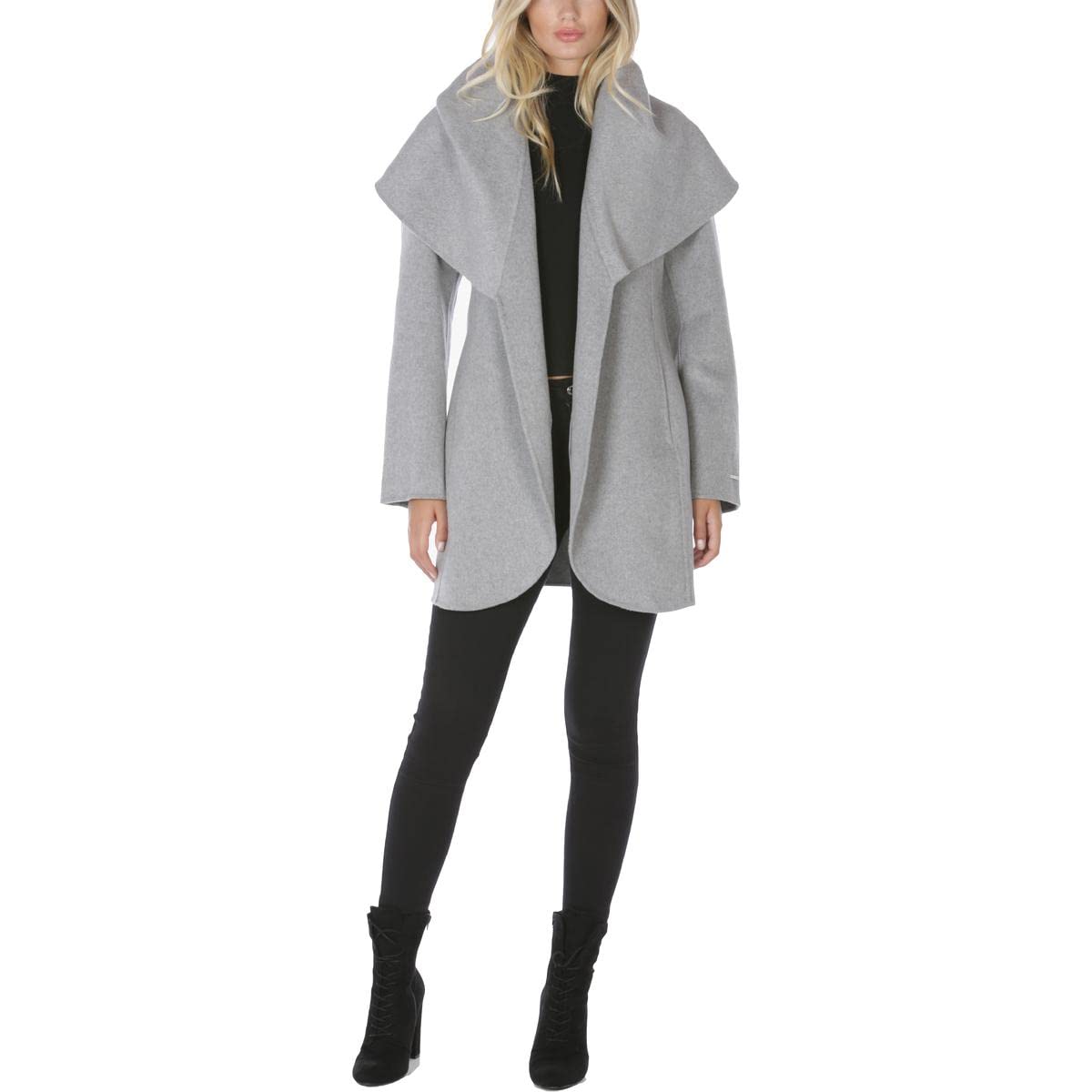 Tahari Women's Double Face Wool Blend Wrap Coat with Oversized Collar - Warm Winter Outerwear for Work, Office & Formal Occasions