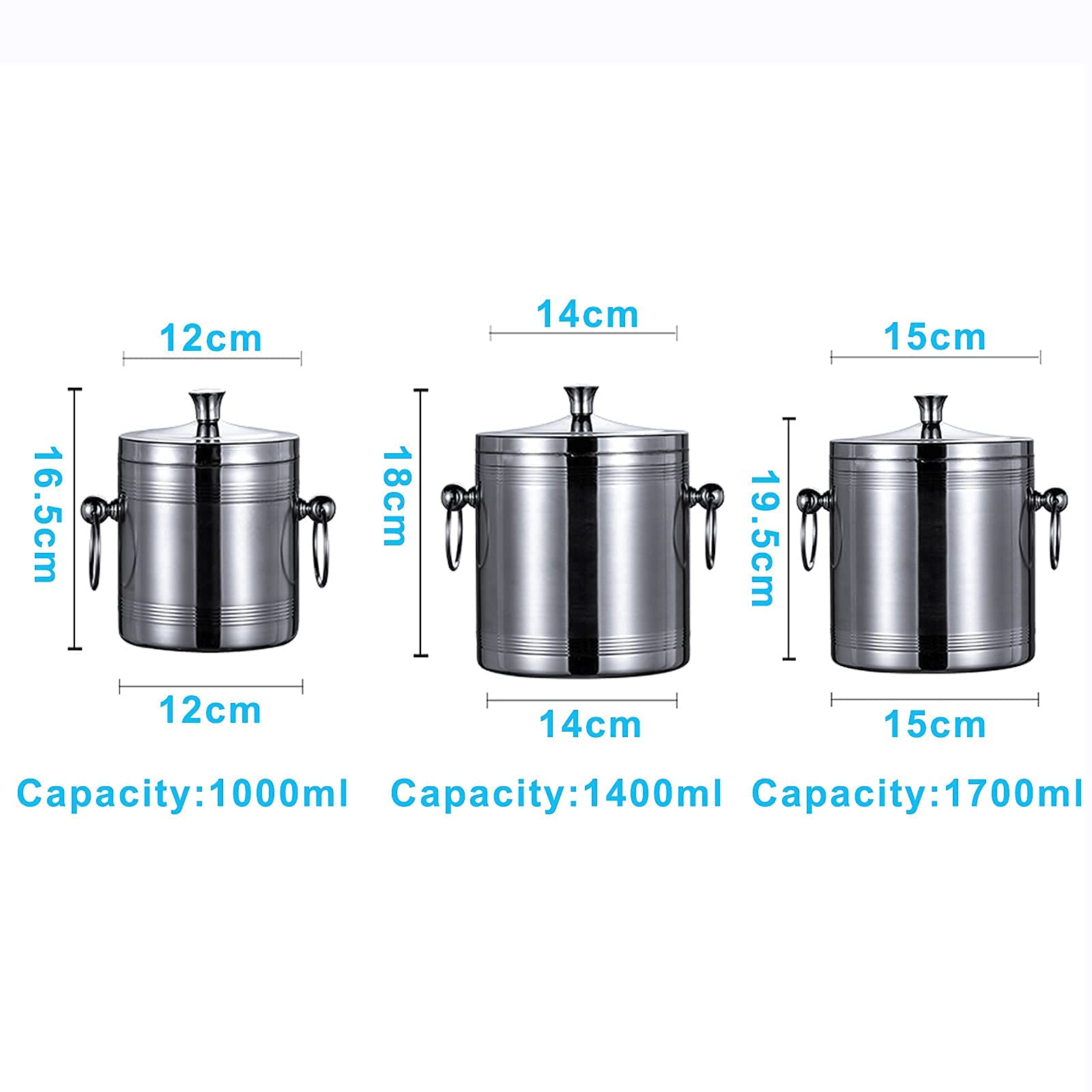 Premium Stainless Steel Double Wall Ice Bucket Set with Lid, Tongs & Strainer - 1L/1.4L/1.7L Capacity for Keeping Ice Cold & Dry - Perfect for Bars, Parties, Chilling Beer, Champagne & Wine - Ideal for Outdoor Gatherings, Home Entertaining & Restaurant Use