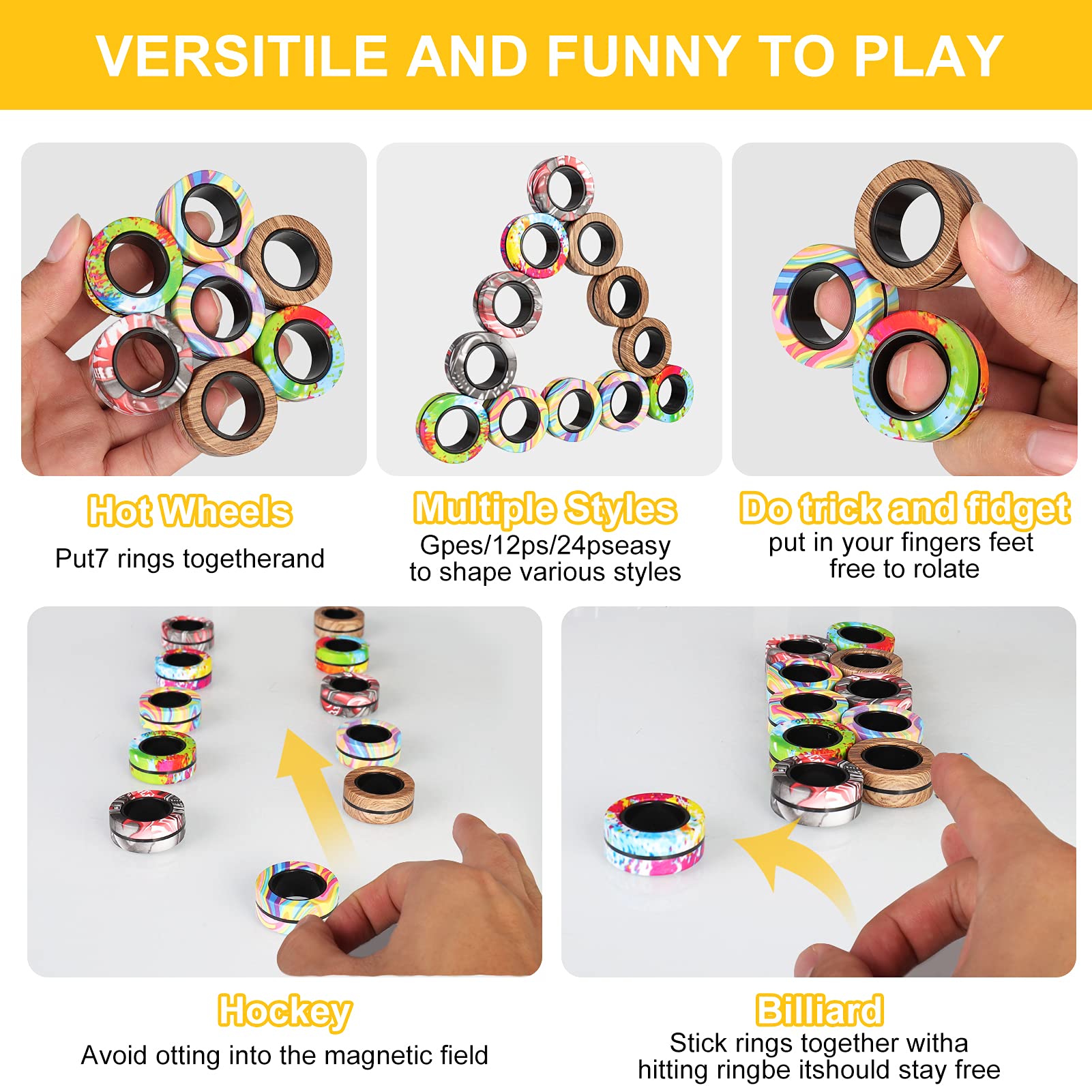 12Pcs Magnetic Ring Fidget Spinner Toys Set - Stress Relief & Anxiety Relief for ADHD & Autism - Graffiti Camo Finger Magnet Rings for Adults, Teens & Kids - Perfect for Office, School & Travel Stress Relief