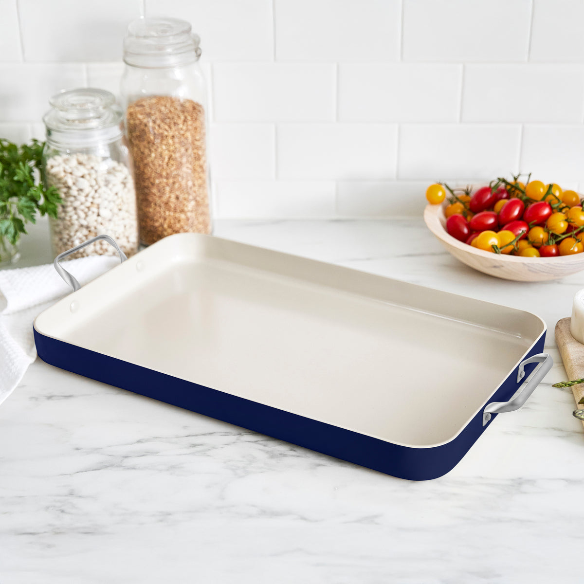 Rio Double Griddle - Navy Blue Non-Stick Electric Griddle for Pancakes, Burgers & More | Perfect for Breakfast, Camping & Large Family Cooking