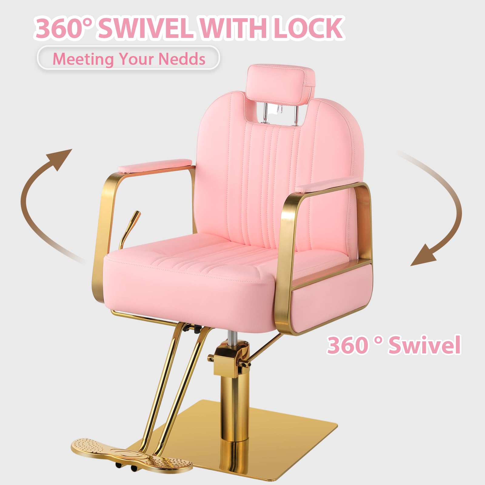 Pink Beauty Salon Chair for Hair Stylists & Barbers - Hydraulic Reclining Styling Chair with 130° Adjustable Backrest - Perfect for Home Barbershops, Hair Braiding & Professional Styling