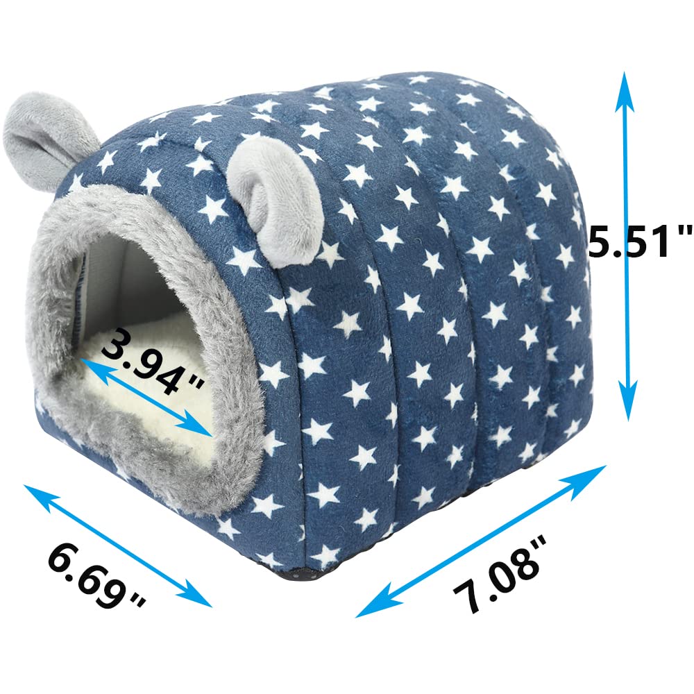 YOGURTCK Small Animal Cave Bed - Warm Hamster Hedgehog Guinea Pig Hideout Nest for Cage Accessories (Blue) - Cozy Sleeping House for Pet Rodents & Small Animals