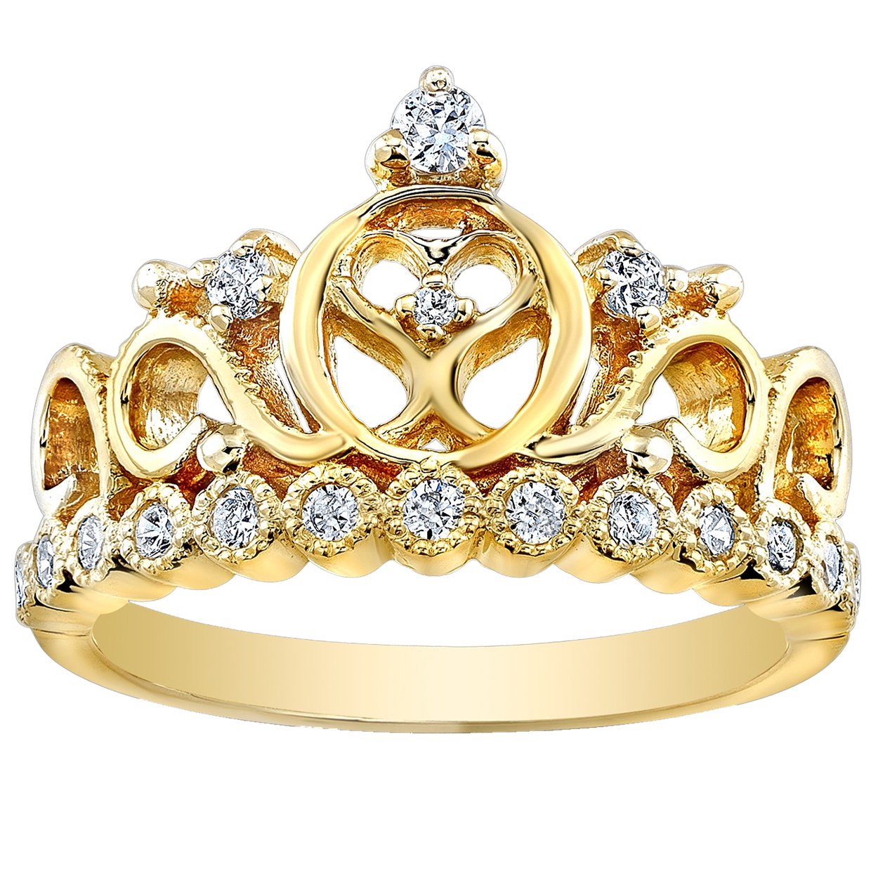Silver Heart Crown Ring - Yellow Gold Plated Elegant Jewelry for Women, Perfect for Valentine's Day Gifts, Anniversary Presents & Romantic Occasions