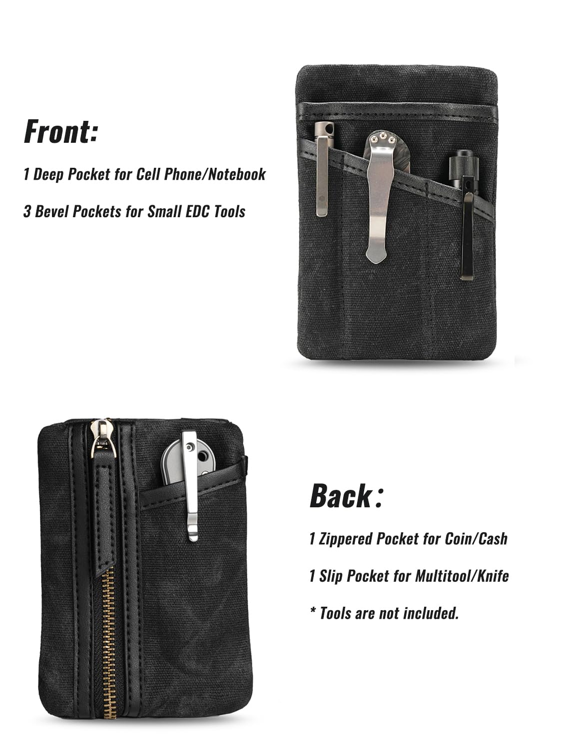 Sayram SP6 EDC Pouch - Waxed Canvas Compact Organizer with Zipper for Men - Perfect for Coins, Notebook, Flashlight - Ideal for Everyday Carry, Travel & Outdoor Adventures