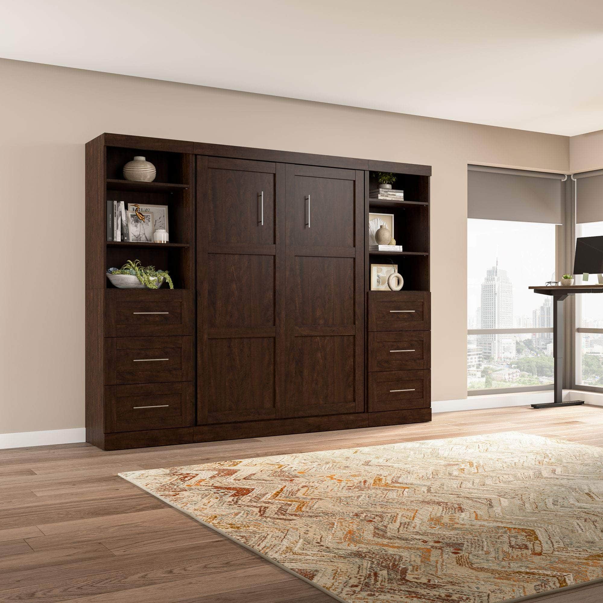 Pur Full Murphy Wall Bed with 2 Storage Units & Drawers (109W) - 7 Color Options for Space-Saving Home Office, Guest Room & Small Apartments