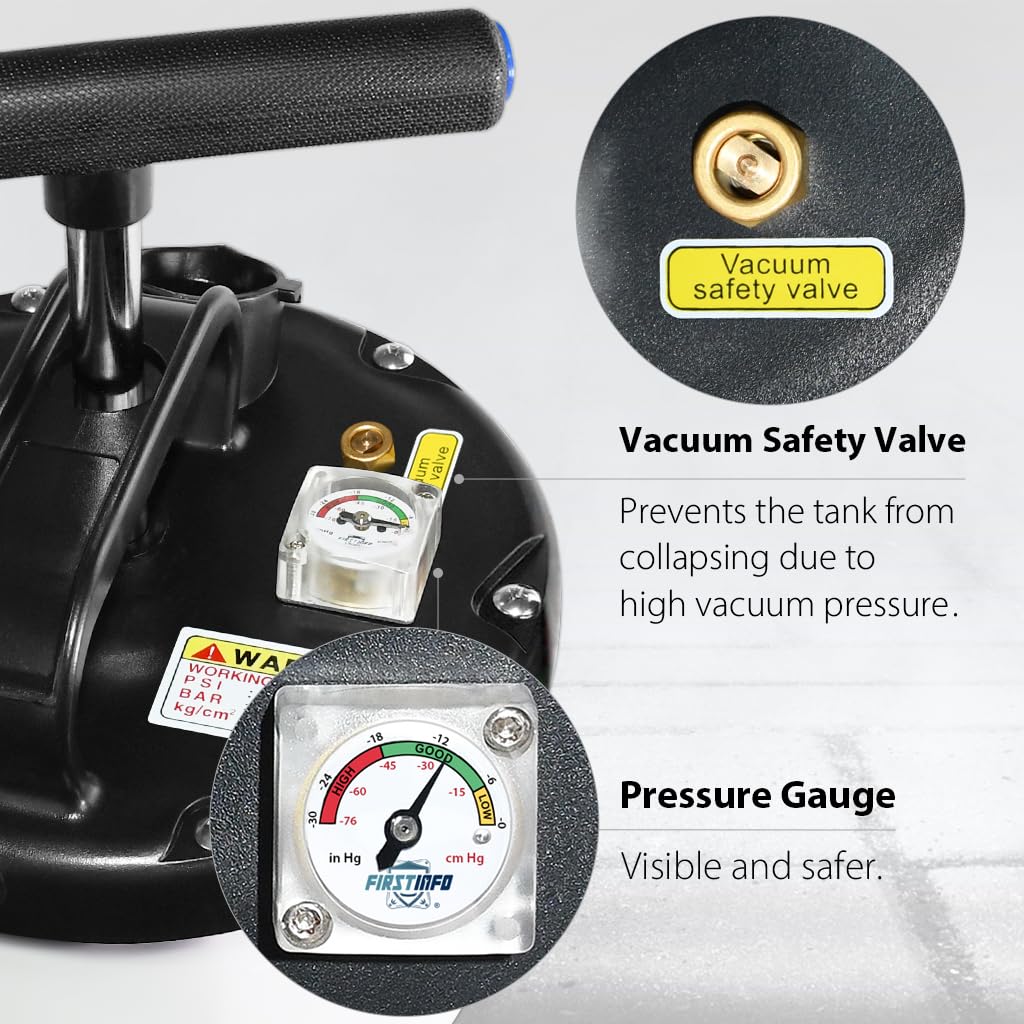 FIRSTINFO A1108H 3rd Gen 9L Manual Oil Vacuum Extractor Pump with Safety Pressure Gauge - 51 Inch Ultra Thin Tube (5 Tubes Included) - Ideal for Automotive Oil Changes, Fluid Transfer & Industrial Applications