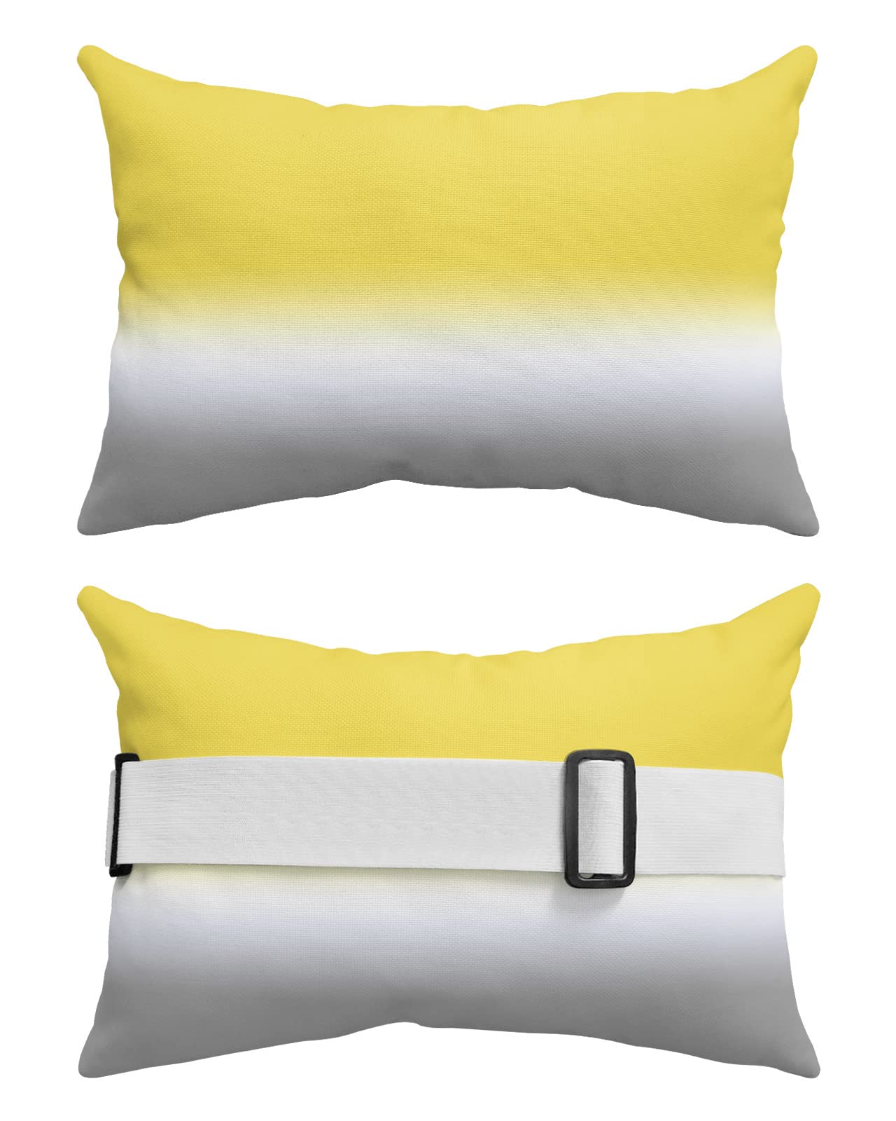 Outdoor Chaise Lounge Head Pillow - 2 Pack Soft Lumbar Support Cushions with Elastic Straps (11x16 Inch) - Yellow & Gray Ombre Throw Pillows for Patio, Pool, Beach - Perfect for Sunbathing & Relaxation