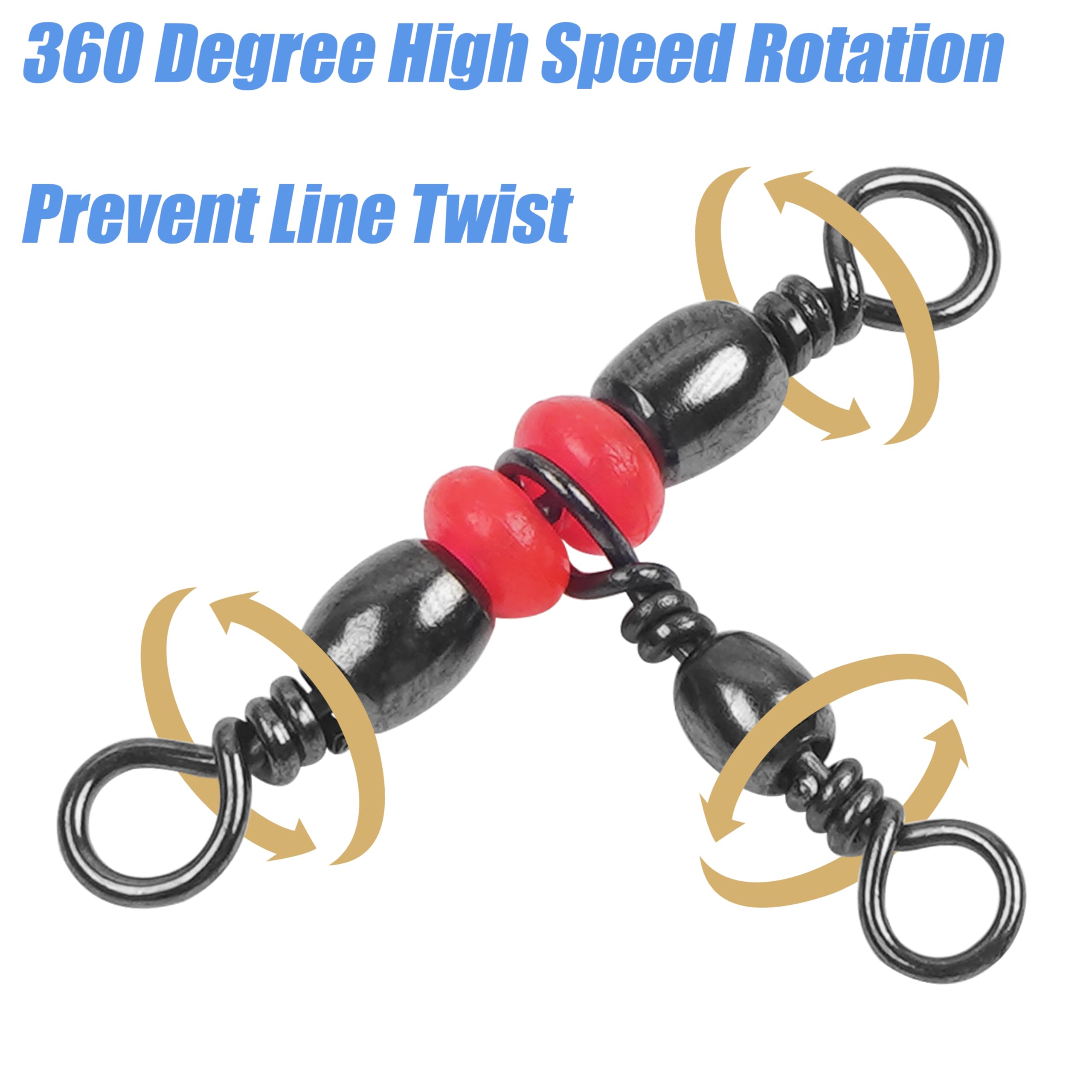 50Pcs 3-Way Fishing Barrel Swivels Set - Triple T-Turn Cross Line Swivel Connectors for Lure & Tackle - Durable Fishing Gear Accessories with Storage Box - Perfect for Saltwater, Freshwater & Ice Fishing