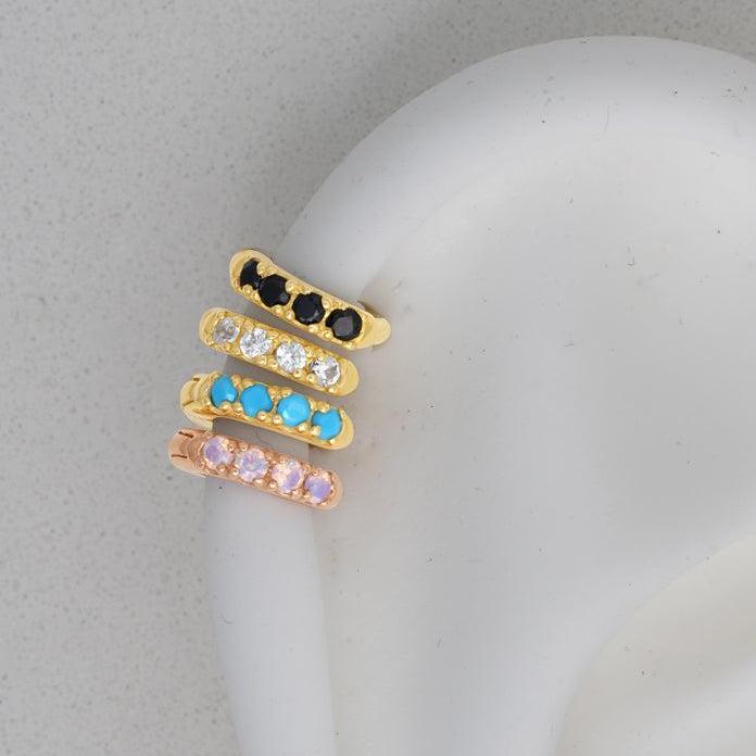 14k Rose Gold Opal Studded Huggie Earrings | Dainty & Elegant Hoop Earrings for Women | Perfect for Everyday Wear, Parties & Special Occasions