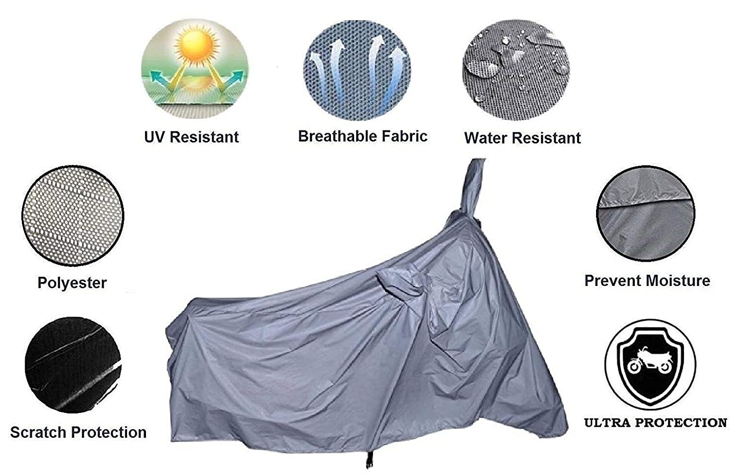 Waterproof & Dustproof NEXTON Polyester Bike Cover for TVS Heavy Duty Super XL - Silver | Durable Motorcycle Accessories for Outdoor Storage & Travel Protection