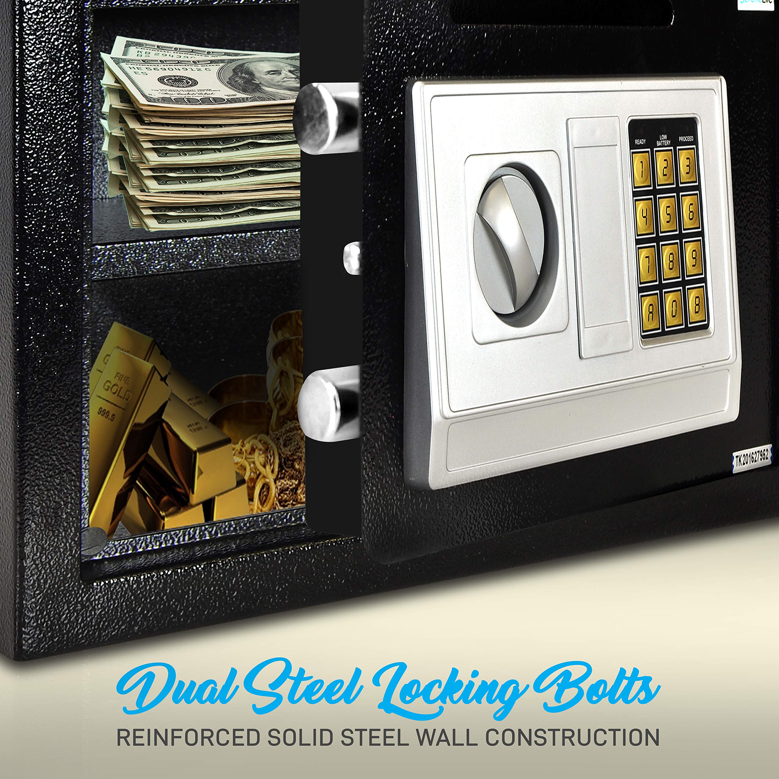 Serenelife Digital Steel Safe Box - Front Loading Cash Drop Vault with 2 Keys | Secure Security Cabinet for Money, Jewelry & Documents | 13.8 x 9.8 x 9.8 Inches | Ideal for Home, Office & Hotel Use | Fireproof & Theft Protection Safe