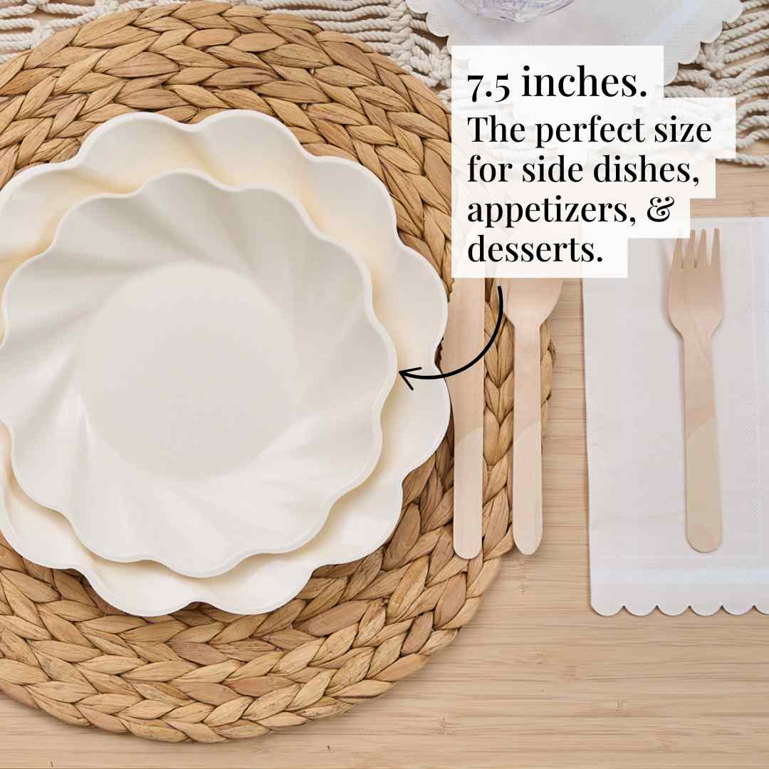 Simply Eco Salad Plates - Set of 8, Cream Color | Biodegradable & Compostable Dinnerware for Parties, Picnics, BBQs & Eco-Friendly Gatherings