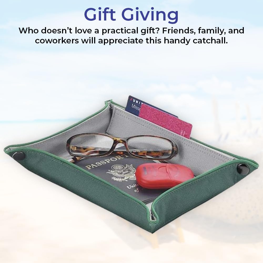 Leather Valet Tray Organizer for Men & Women - Jewelry Phone Coins Wallet Keys Holder - Bedside Entryway Desk Catch All Tray with Foldable Design - Perfect for Home Office Travel Gift