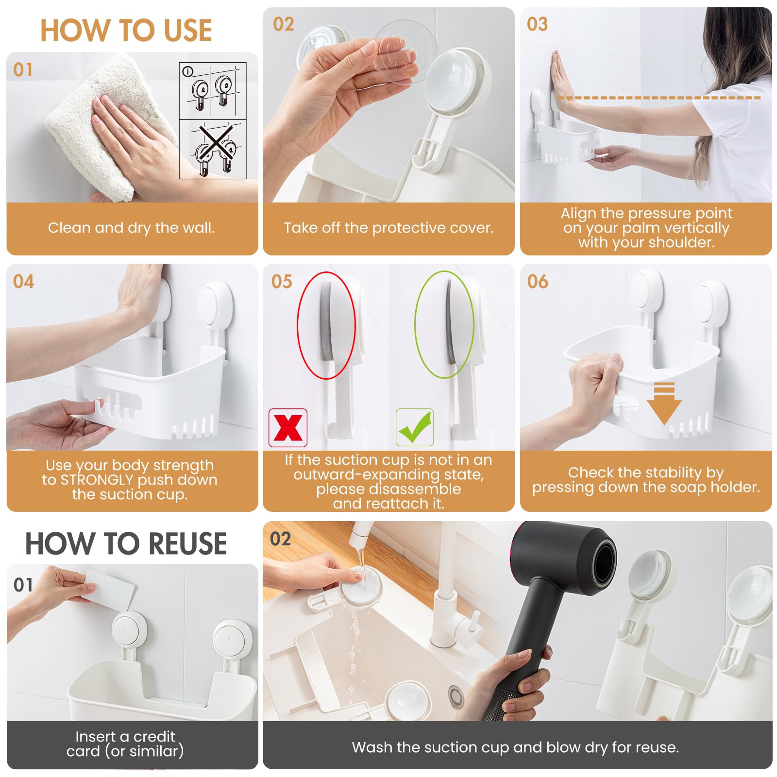 LEVERLOC No-Drill Shower Caddy with Suction Cups - Bathroom Organizer for Toothbrush, Soap & Shampoo | Waterproof Shower Storage for Small Spaces | Perfect for Apartments, Dorms & RVs
