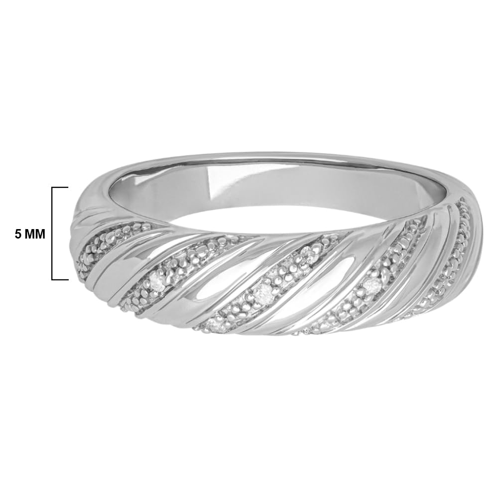 925 Sterling Silver Rings for Women - Diamond Accent Twisted Dome Wedding Band, Promise Ring & Anniversary Jewelry | Elegant Silver Jewelry for Weddings, Engagements & Special Occasions