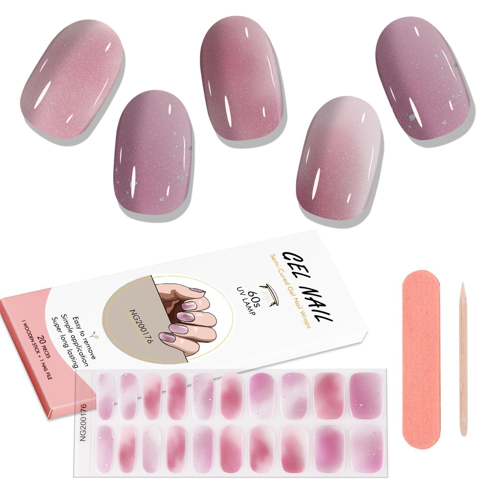 Kalolary Pink Gradient Gel Nail Wrap Strips - Long Lasting Adhesive Nail Polish Stickers with Nail File & Stick for Gel Manicures (UV/LED Lamp Required) | Perfect for Salon Quality Nails at Home, Parties & Special Occasions