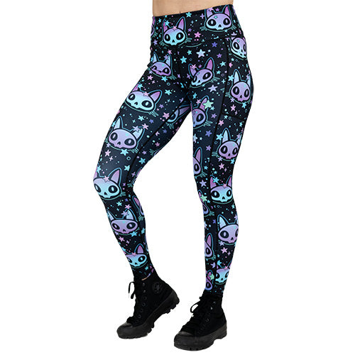 Cosmic Kitty Leggings - Cute Cat Print Yoga Pants for Women, Stretchy & Comfortable Workout Leggings - Perfect for Yoga, Gym, Lounge & Everyday Wear