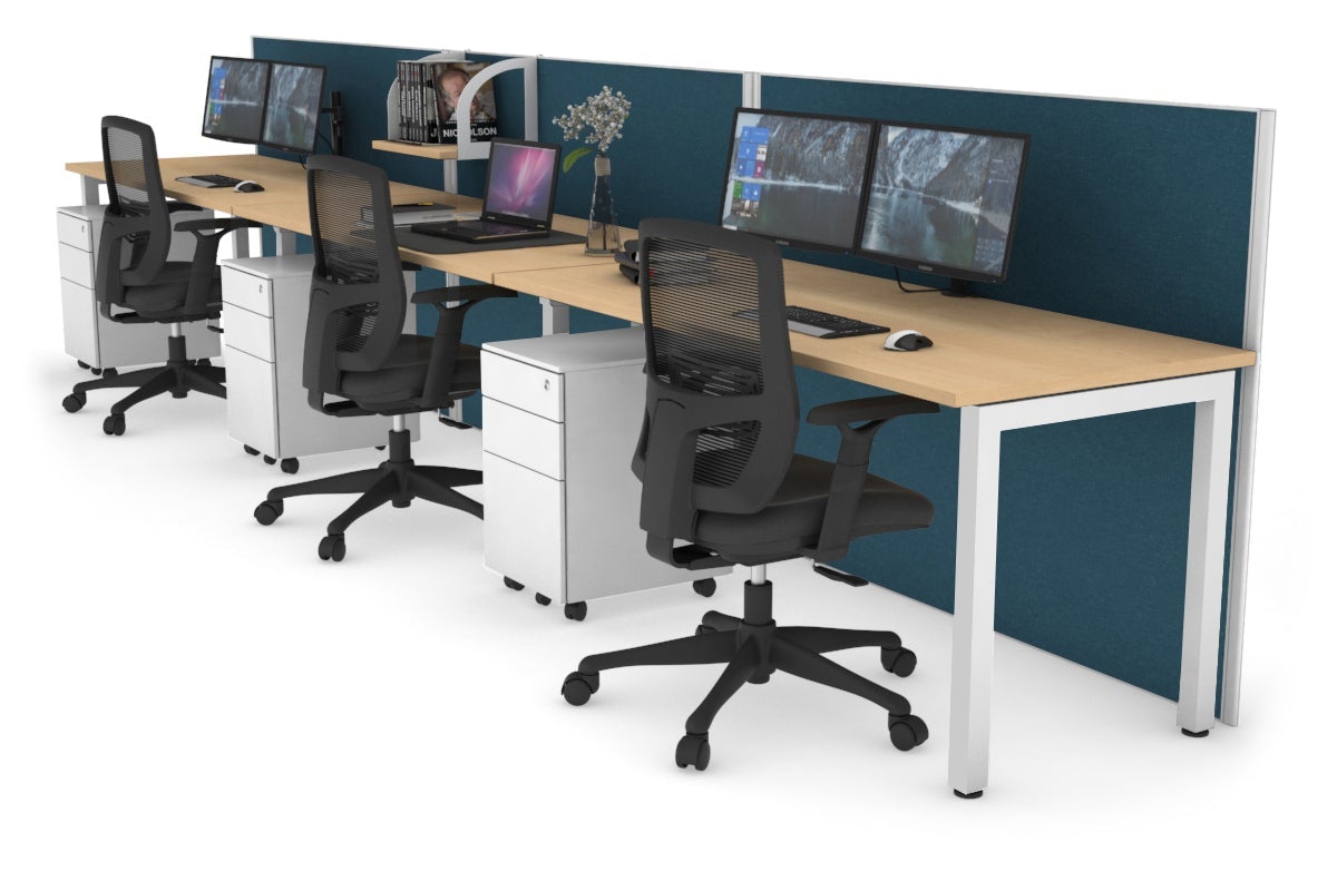 Horizon Quadro 3-Person Office Workstation with Square Legs - 1600L x 700W Dimensions - Perfect for Collaborative Workspaces & Modern Offices