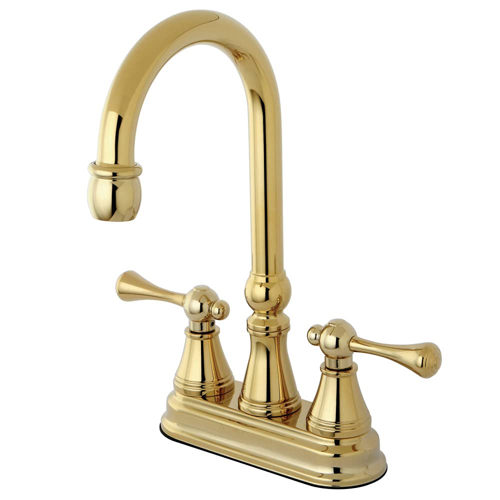 Kingston Brass KS2492BL Bar Faucet - Polished Brass Finish with Metal Lever Handle, No Pop-Up Drain - Perfect for Home Bars, Kitchenettes & Wet Bars