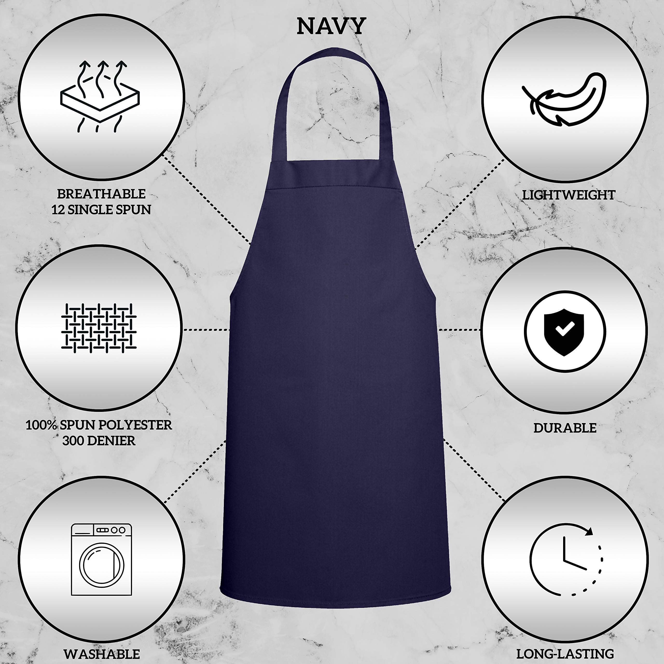 Premium 120-Pack Unisex Navy Blue Bib Aprons - Heavy Duty, Machine Washable & Water Resistant - Bulk Aprons for Cooking, BBQ, Painting & Kitchen Use - No Pockets (Ideal for Restaurants, Catering & Art Studios)