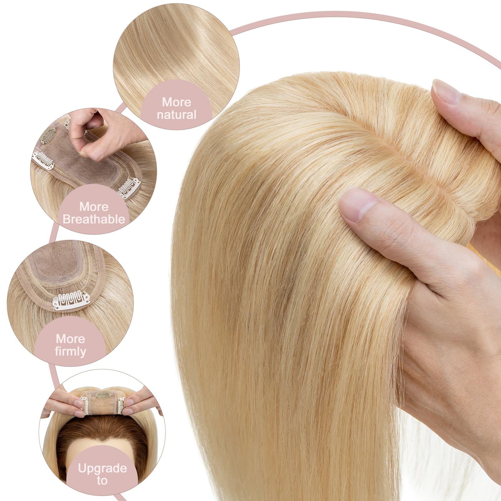 14 Inch Human Hair Topper for Women - No Bangs Real Human Hair Topper for Thinning Hair #18P613 Camel Mixed Light Gold | Perfect for Daily Wear, Special Occasions & Hair Volume Enhancement