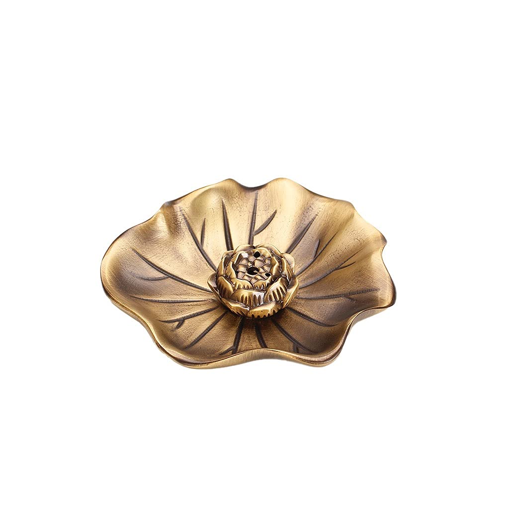 Vintage Copper Lotus Leaf Incense Burner - Handcrafted Sandalwood Aromatherapy Holder for Home Decor, Meditation & Yoga Spaces - Elegant Retro Household Ornament for Relaxation & Spiritual Practices