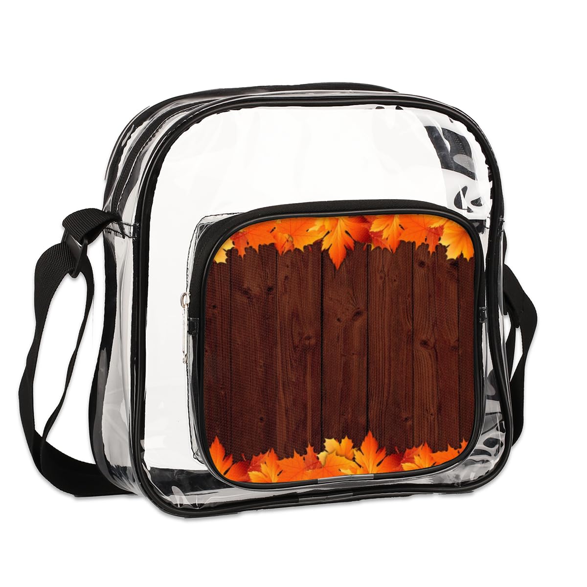 Fall Maple Leaf Clear Crossbody Purse - Stadium Approved Transparent Bag for Women & Men - Perfect for Festivals, Sports Events & Small Concerts - Autumn Leaf Design Fashion Accessory for Outdoors, Travel & Shopping
