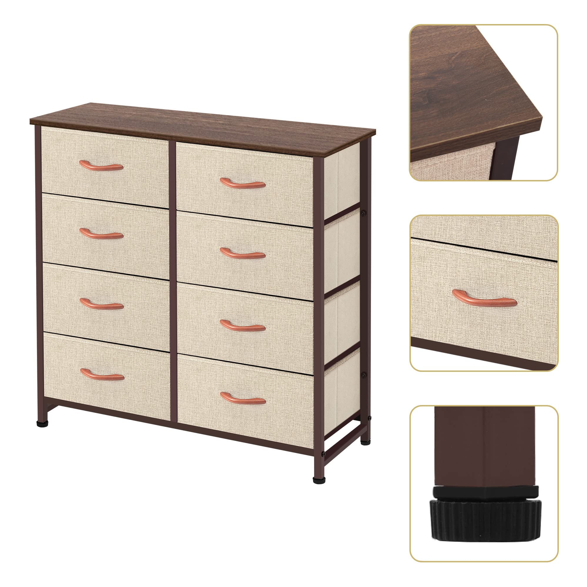 AZL1 Life Concept 8-Drawer Fabric Storage Dresser - Tall Standing Organizer for Bedroom, Office & Closet - Removable Slim Drawers with Beige Fabric Bins | Perfect for Small Space Organization & Home Decor
