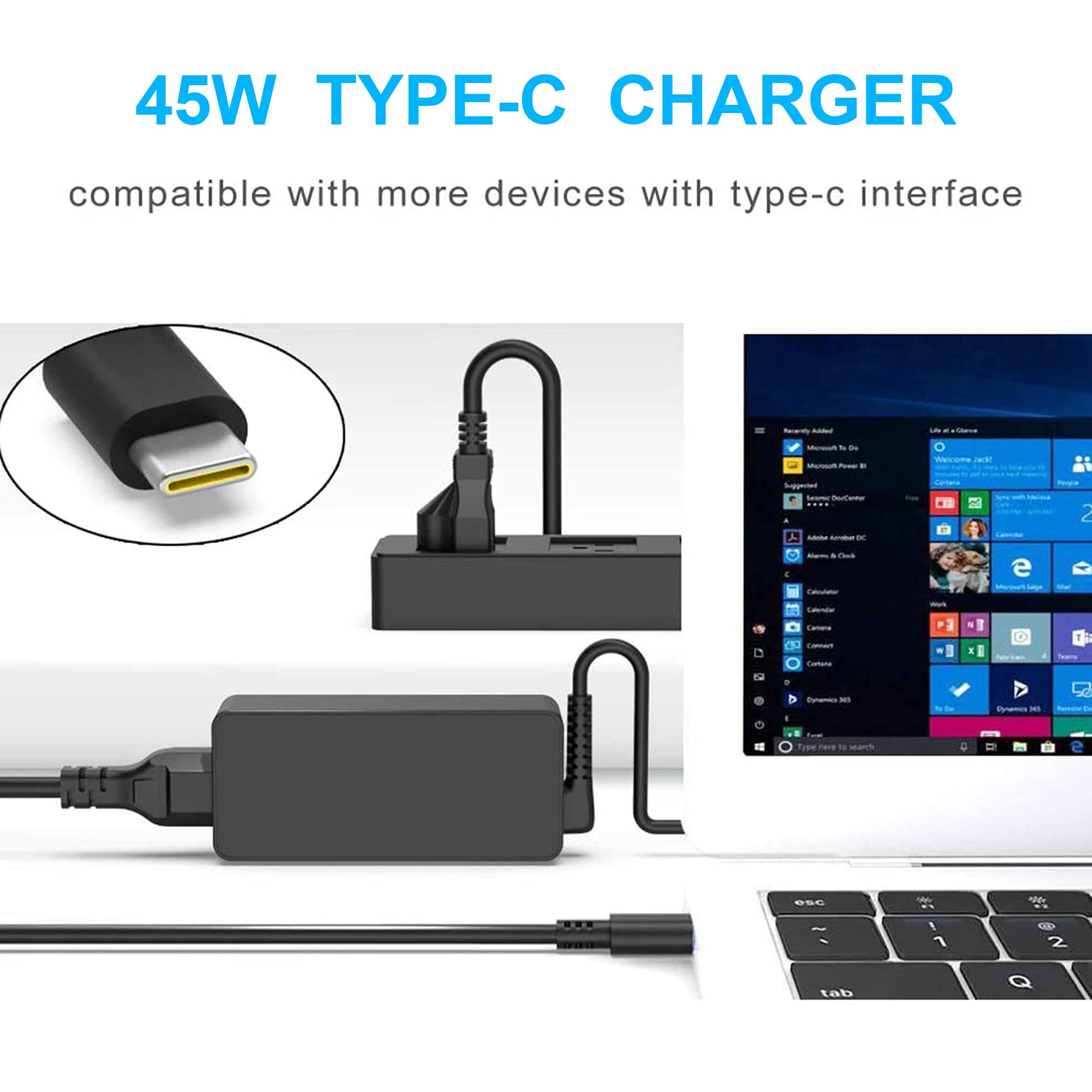 45W USB C Chromebook Charger Replacement - Fast Charging Type C Power Adapter for HP Dell Lenovo Asus Acer Google Chromebook - Perfect for Home, Office & Travel Use