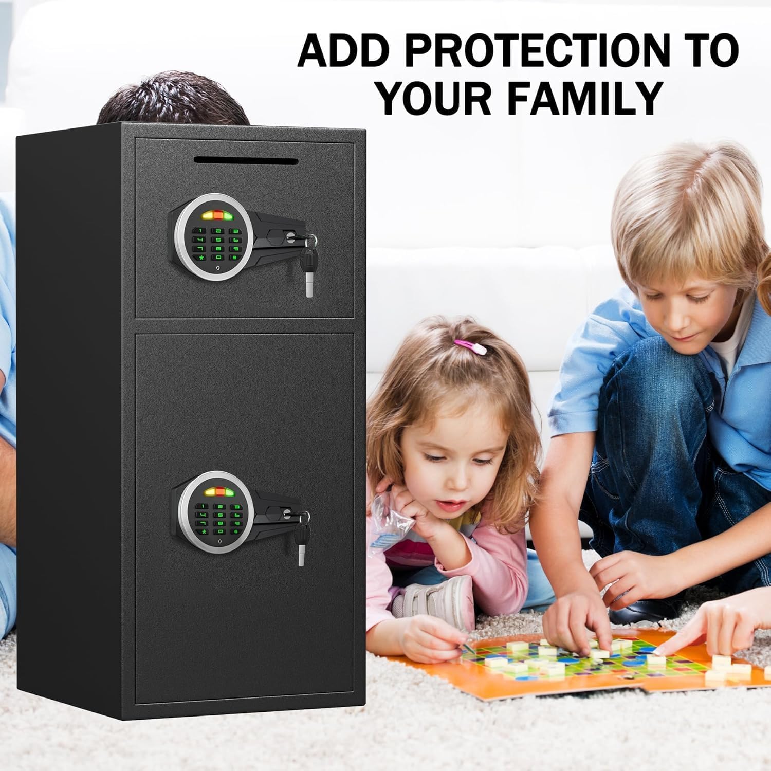 6.0 Cu ft Fireproof Waterproof Digital Safe Box with LED Light & Silent Mode - Home Security Safe with Keypad, Deposit Slot & Dual Alarm System - Perfect for Protecting Cash, Jewelry, Documents in Home or Office