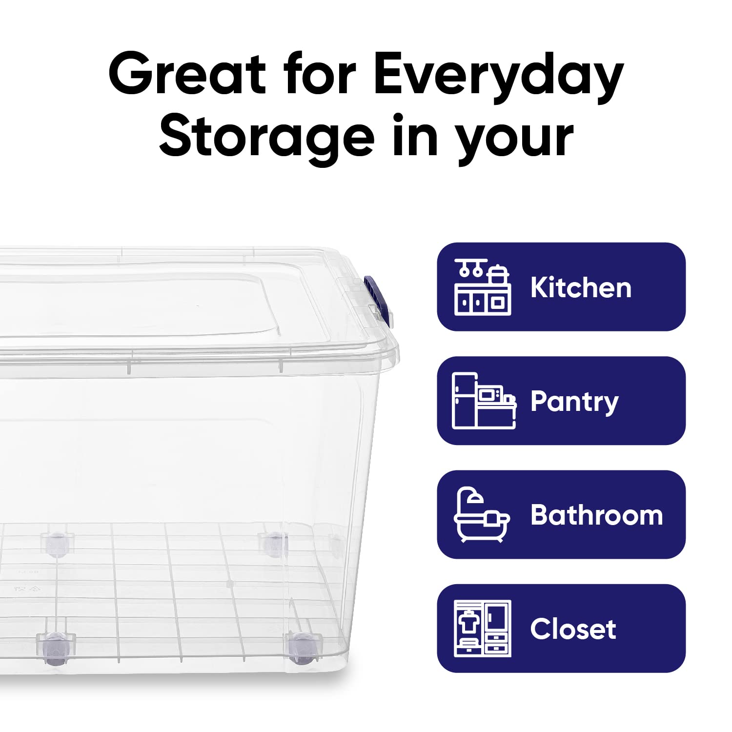 Superio 85 Qt Clear Storage Boxes with Wheels (2 Pack) - Heavy Duty Rolling Bins with Lids for Home, Garage & Closet Organization | Stackable Plastic Containers for Linen, Tools, Clothing & Supplies | Perfect for Seasonal Storage & Moving