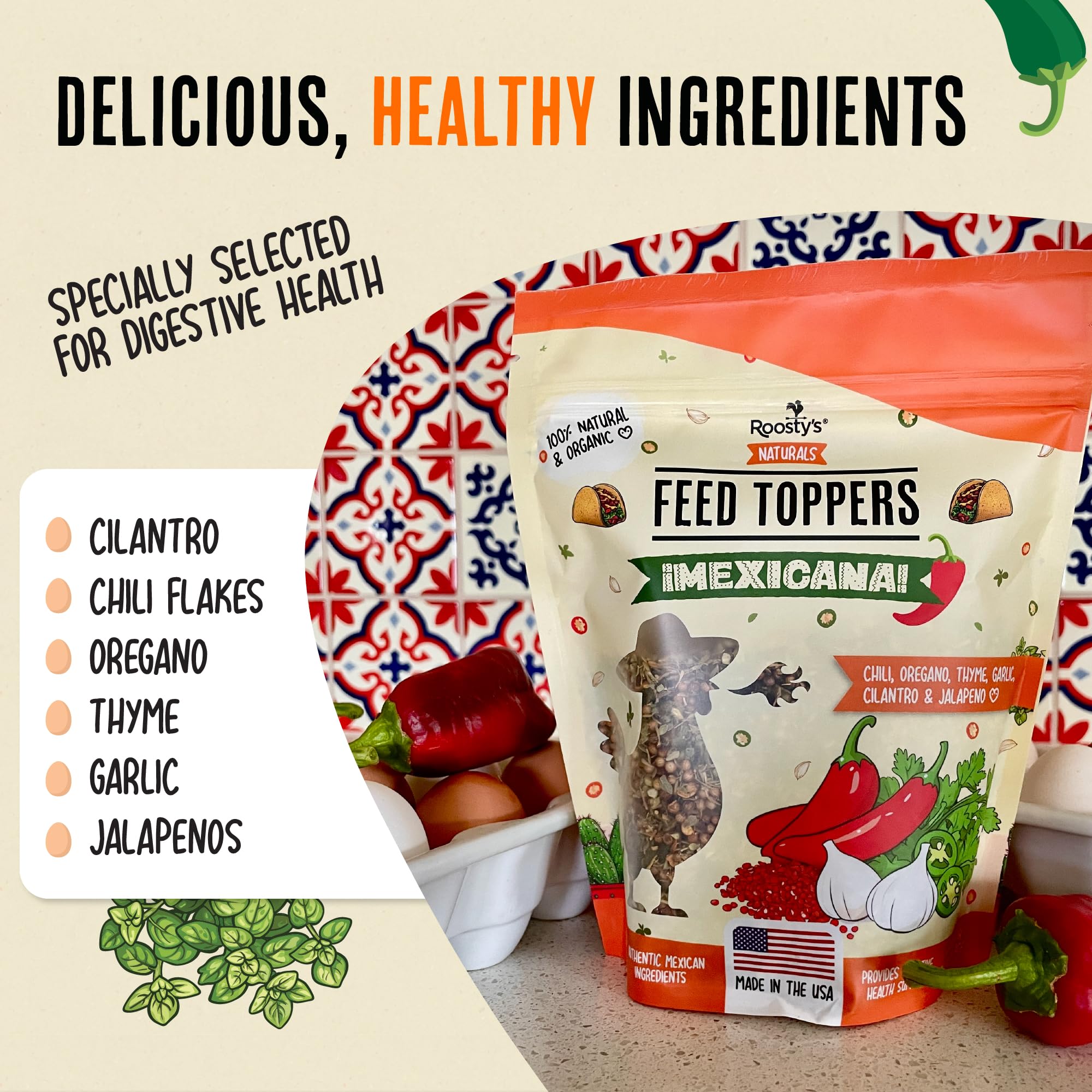 Premium All-Natural Chicken Feed Toppers for Laying Hens - 8oz | USA-Made Immunity & Digestion Booster | Healthy Chicken Treats & Coop Accessories | Perfect for Enhancing Egg Production & Flock Health