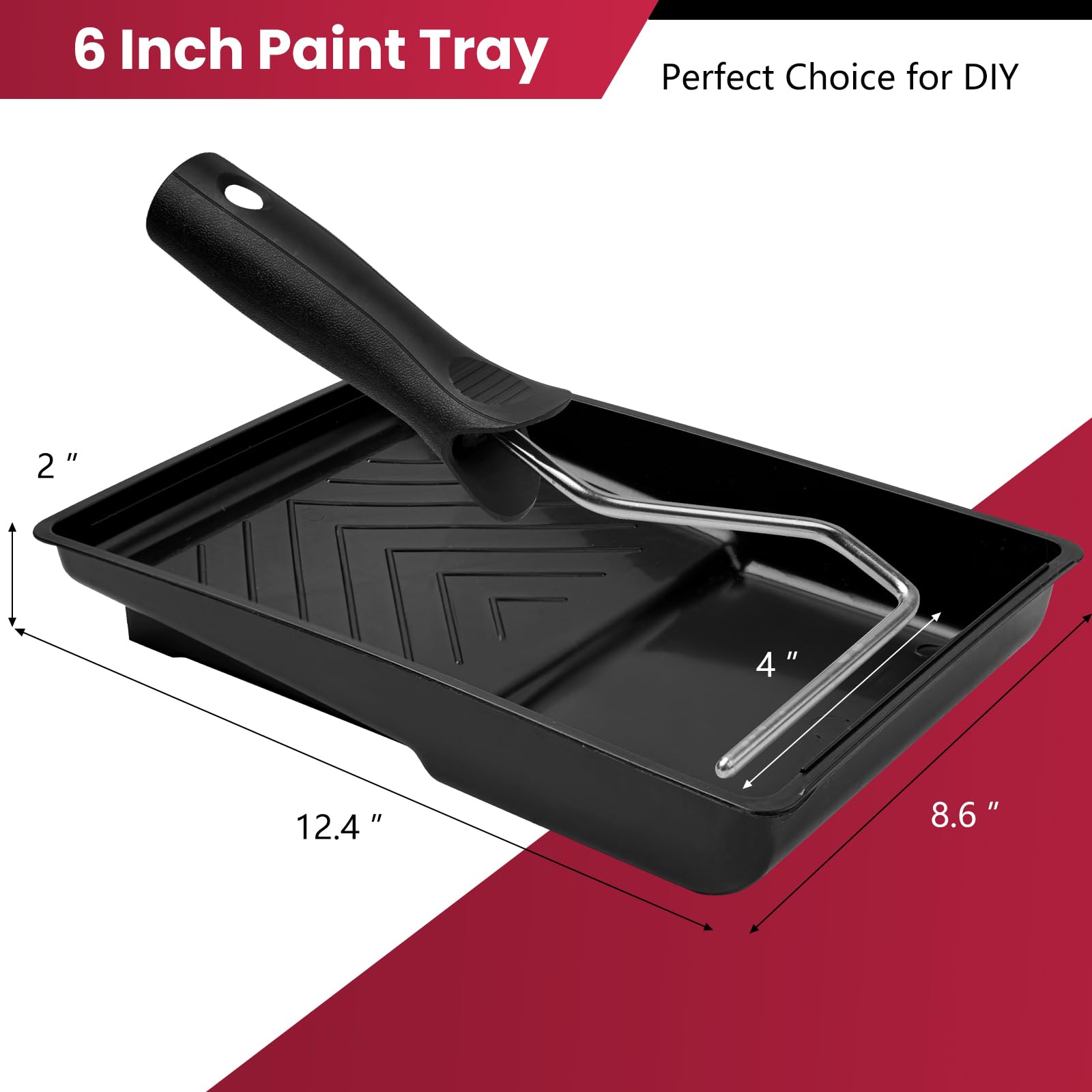 Mister Rui 12-Pack 6 Inch Paint Tray Kit with Liners & Roller Frame - Disposable Plastic Paint Trays for Wall Painting, DIY Home Improvement Projects & Professional Use - Black Paint Tray Set for Easy Cleanup