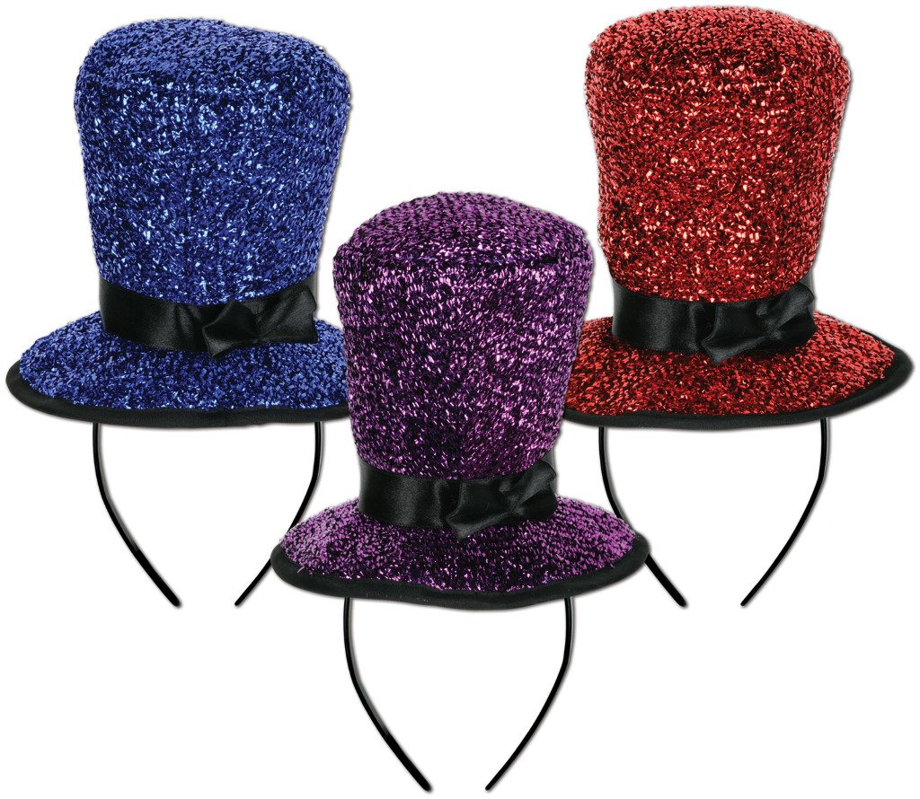 Beistle 12 Pack Sparkling Top Hat Headbands for Party Costumes & Decorations - Perfect for Halloween, Christmas, and Birthday Celebrations