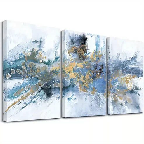 3-Piece Abstract Blue and Gold Framed Wall Art Set - 60x90cm High-Quality Canvas Prints | 100% Australian Made | Ready to Hang for Living Room, Bedroom & Office Decor