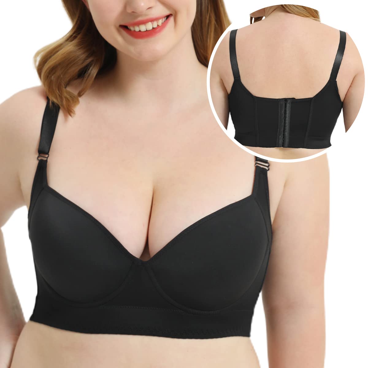 Push Up Bra for Women - Full Back Coverage, Deep Cup, Seamless Underwire T-Shirt Bra | Hide Back Fat & Smoothing Design | Perfect for Everyday Wear, Workout & Special Occasions
