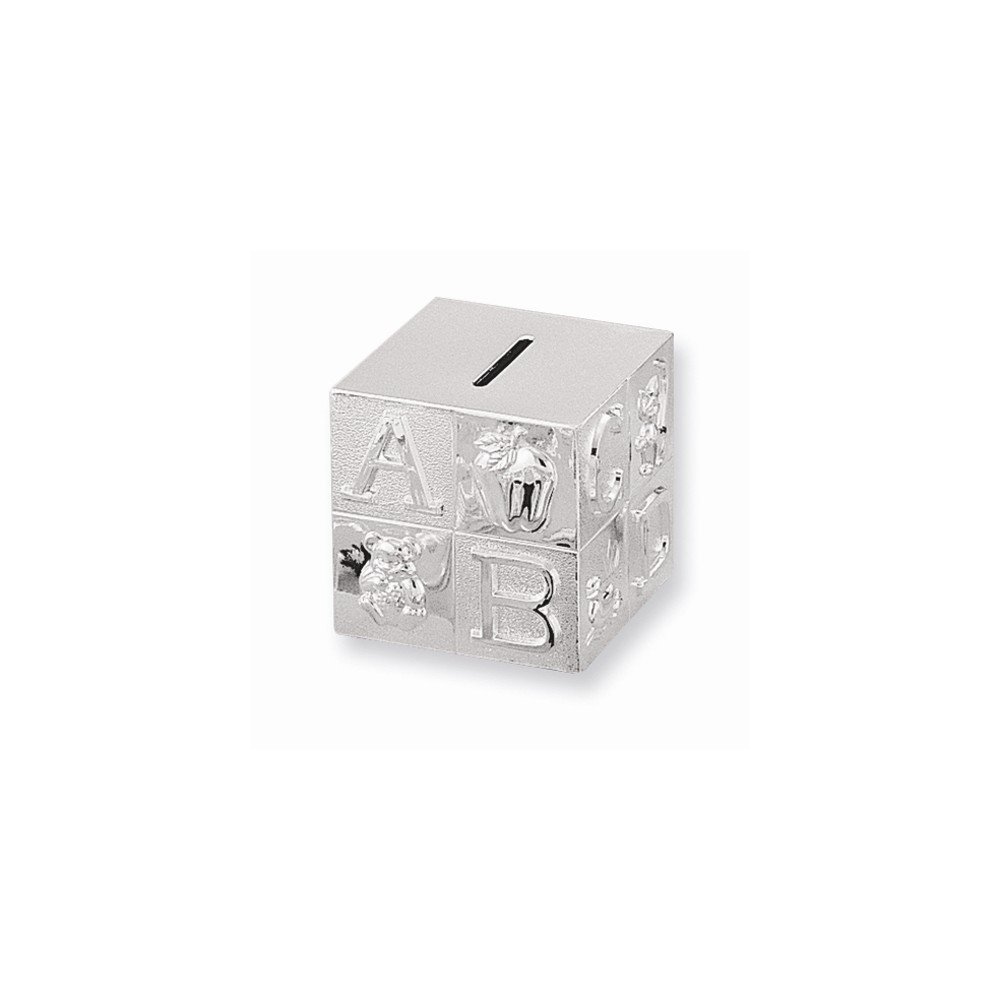 Sterling Silver-Plated Baby Block Bank - Classic Piggy Bank for Kids & Collectors - Perfect for Baby Showers, Birthdays & Savings Gifts
