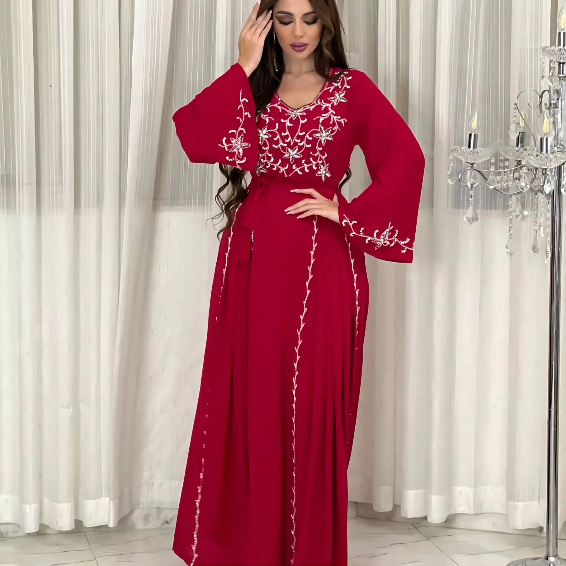Elegant Eid Caftan Dress with Embroidery Applique - Perfect for Festive Celebrations & Special Occasions