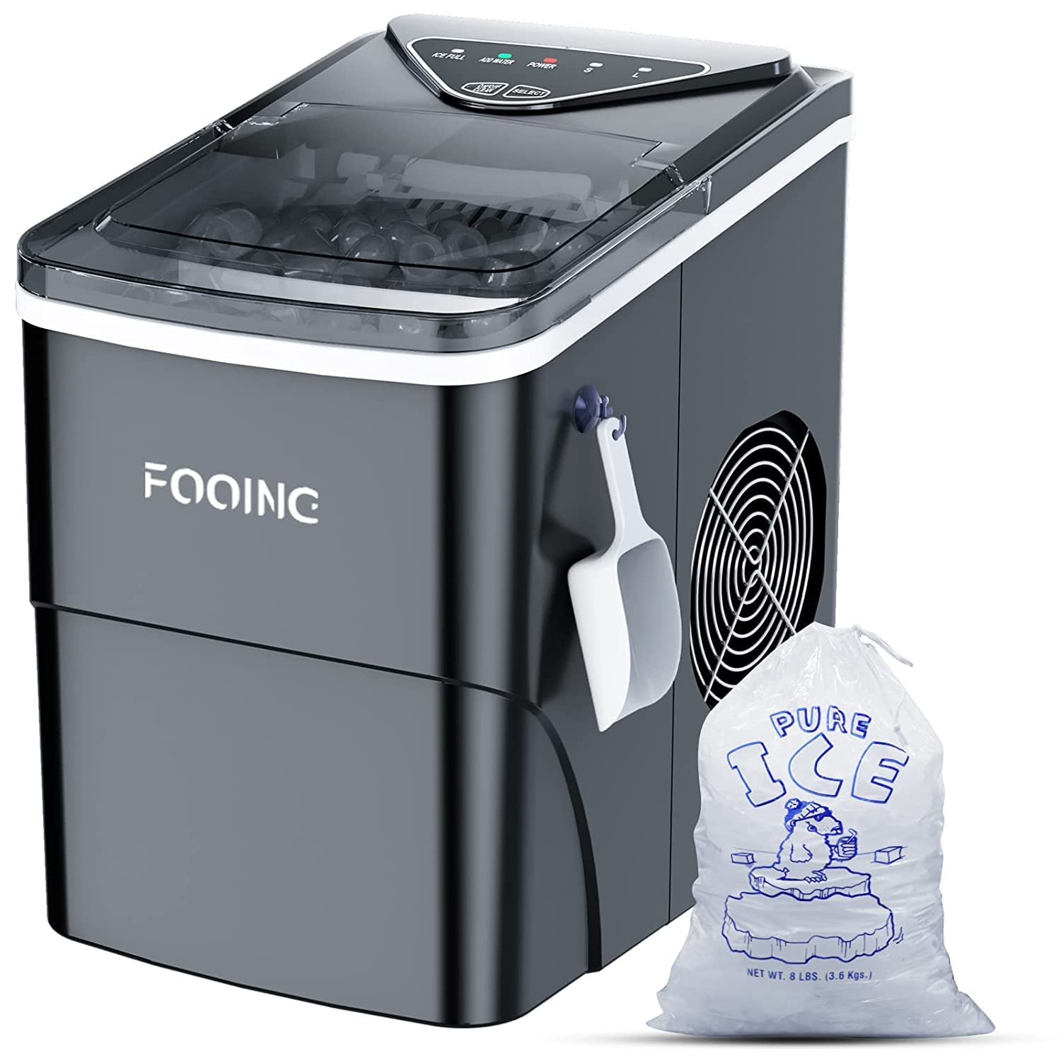 Automatic Ice Maker Machine with Self-Cleaning Function - 33lbs/24h, 9 Ice Cubes in 6 Minutes, Ultra Quiet Countertop Ice Cube Maker for Home, Office, Bar, Restaurant, Party and RV Use